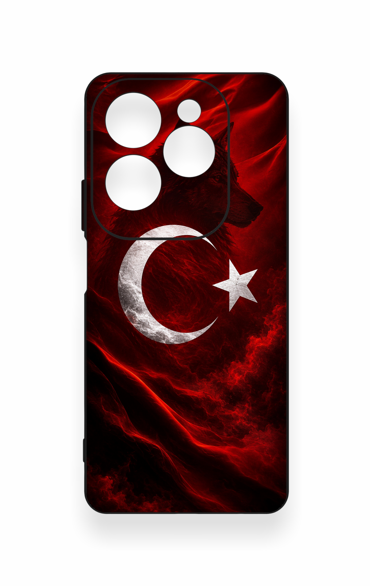 İnfinix Hot 40 Pro Uyumlu Kurt Türk Bayrağı Desenli Silikon Kılıf