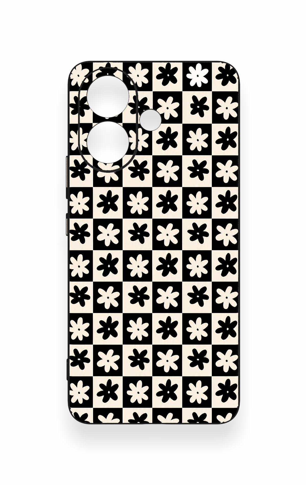 Vivo V60 Lite Uyumlu Çiçek Motifli Dama Desenli Silikon Kılıf