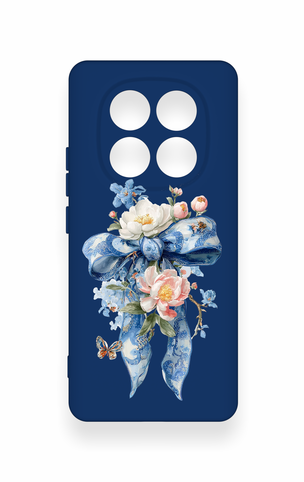 Redmi Note 14 Pro 5G Uyumlu Mavi Kurdeleli Çiçek Desenli Silikon Kılıf