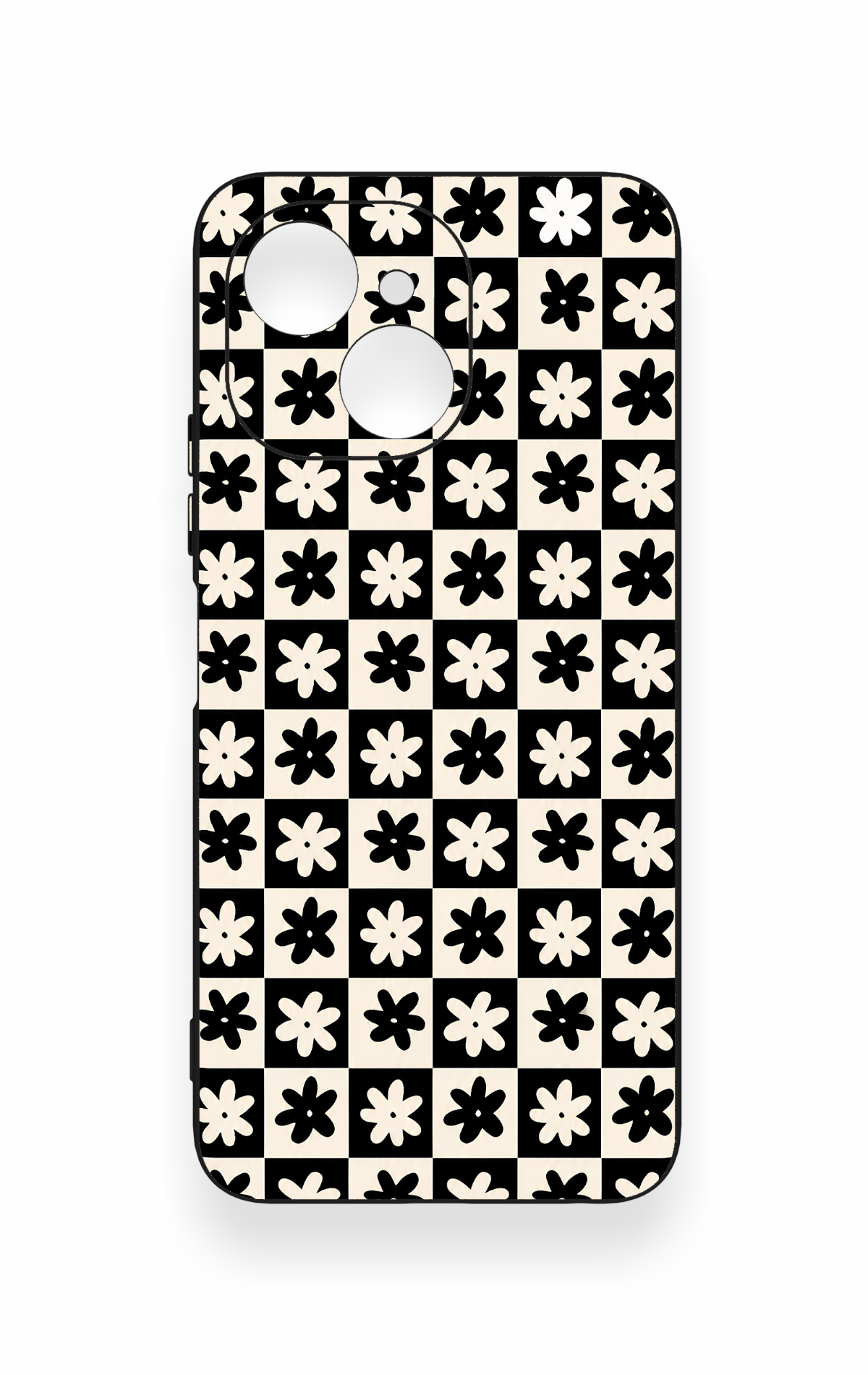 Tecno Spark 40C Uyumlu Çiçek Motifli Dama Desenli Silikon Kılıf