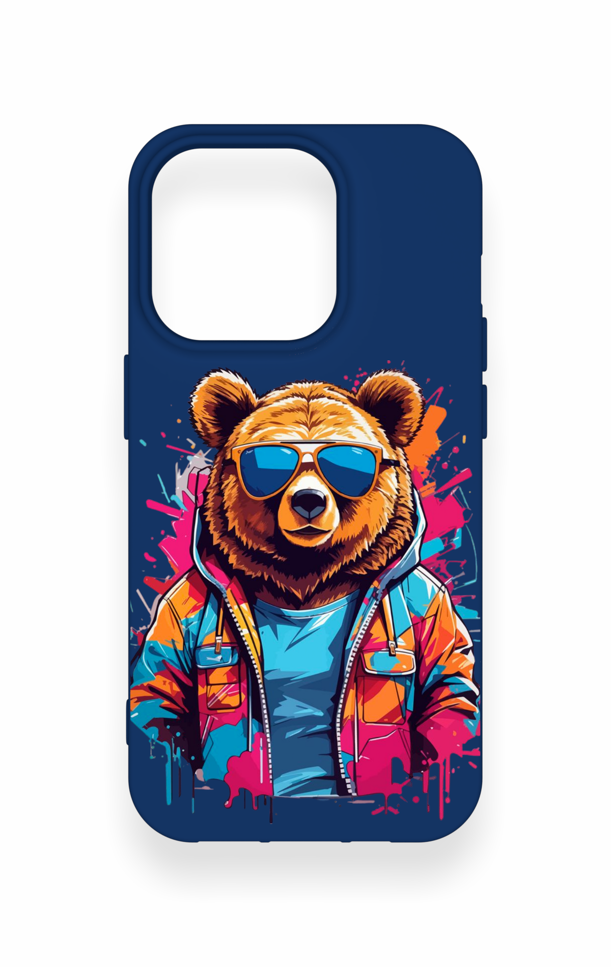 iPhone 14 Pro Uyumlu Gözlüklü Ayı Desenli Silikon Kılıf