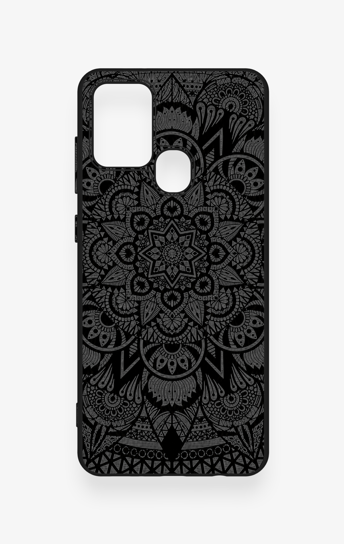 Samsung A21S Uyumlu Siyah Beyaz Mandala Desenli Silikon Kılıf
