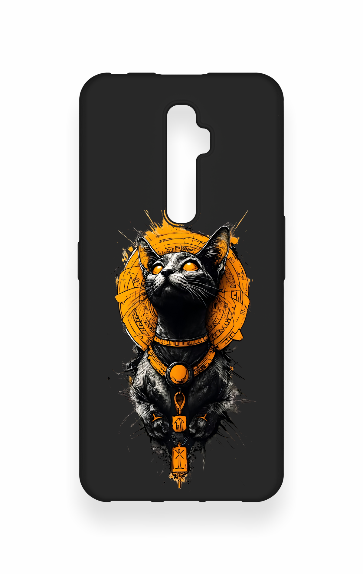 Oppo Reno 2Z Uyumlu Mısırlı Kedi Tanrısı Desenli Silikon Kılıf
