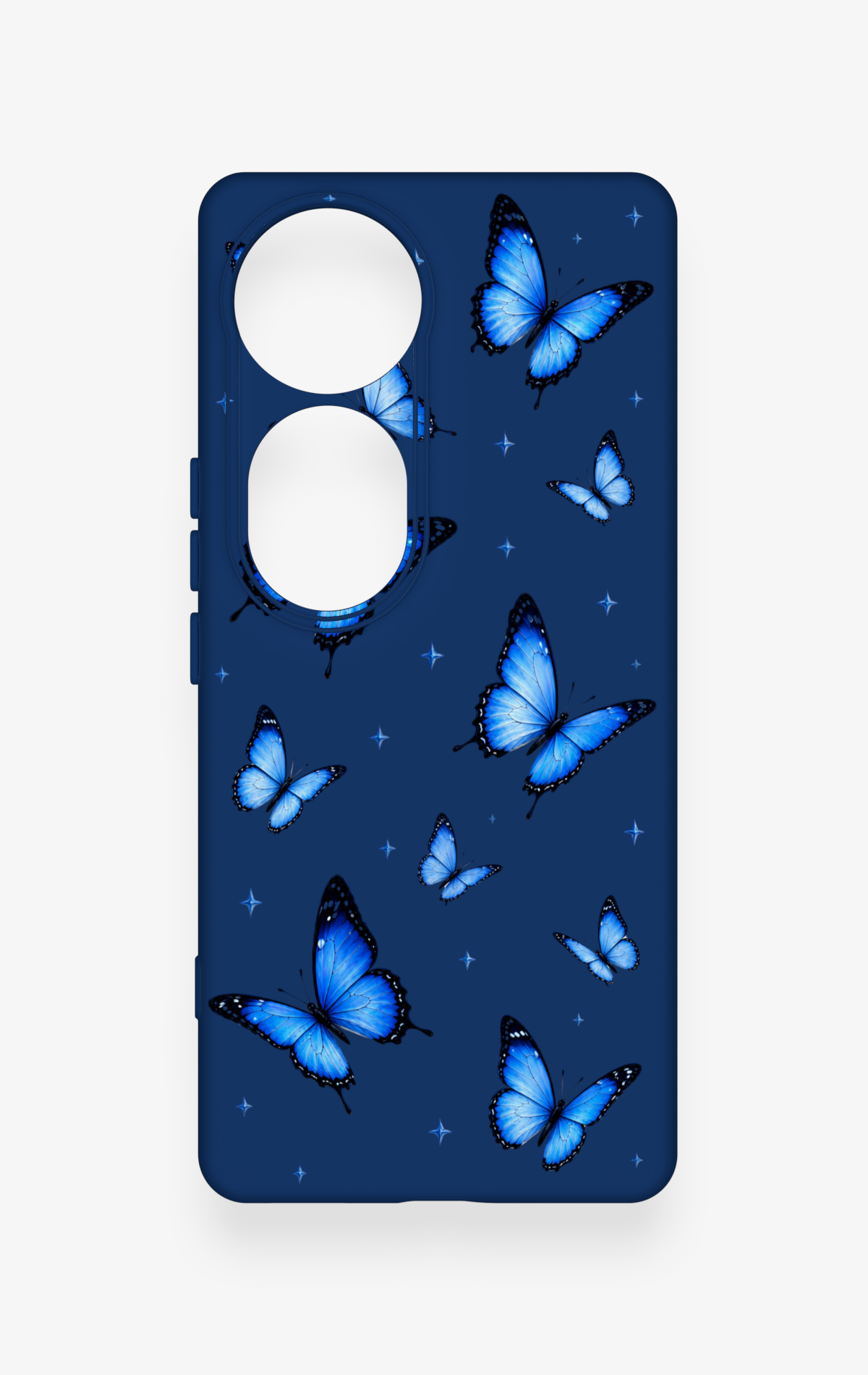 Vivo V40 Uyumlu Parlak Mavi Kelebek Desenli Silikon Kılıf