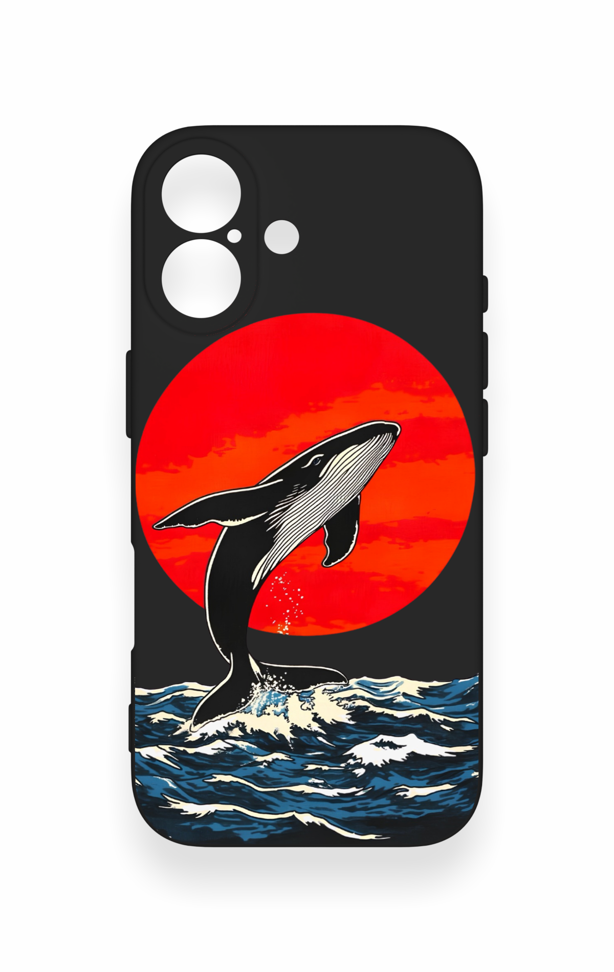 iPhone 17 Uyumlu Kırmızı Güneş Balina Desenli Silikon Kılıf