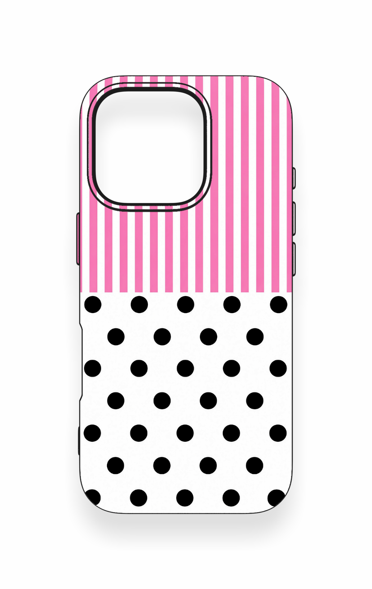 iPhone 16 Pro Uyumlu Pembe Çizgili Puantiye Desenli Silikon Kılıf