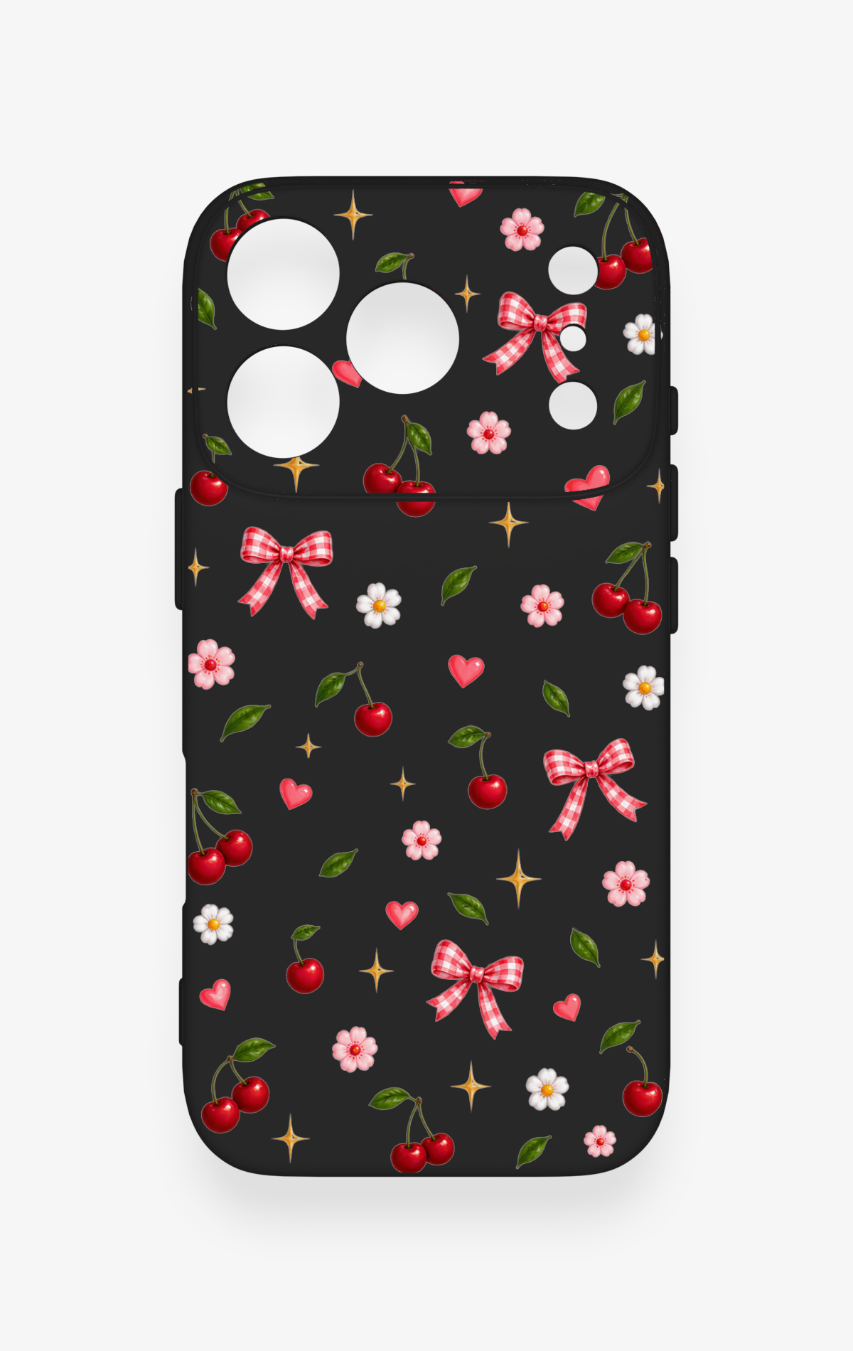 iPhone 17 Pro Uyumlu Papatya Kiraz Fiyonk Desenli Silikon Kılıf