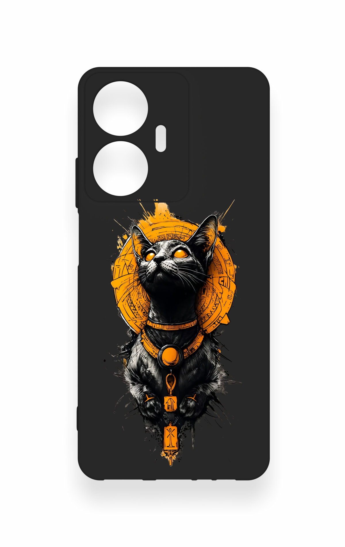 Realme C55 Uyumlu Mısırlı Kedi Tanrısı Desenli Silikon Kılıf