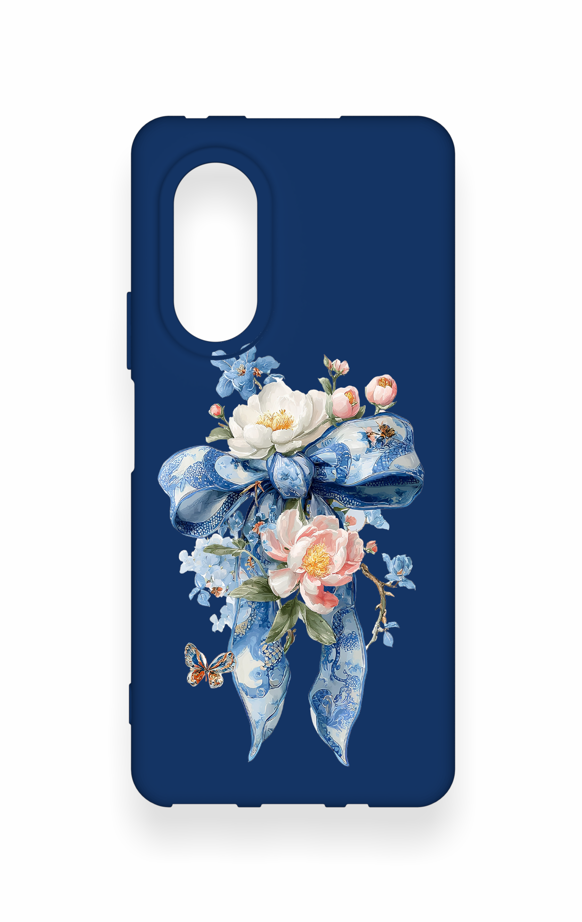 Huawei Nova 9Se Uyumlu Mavi Kurdeleli Çiçek Desenli Silikon Kılıf