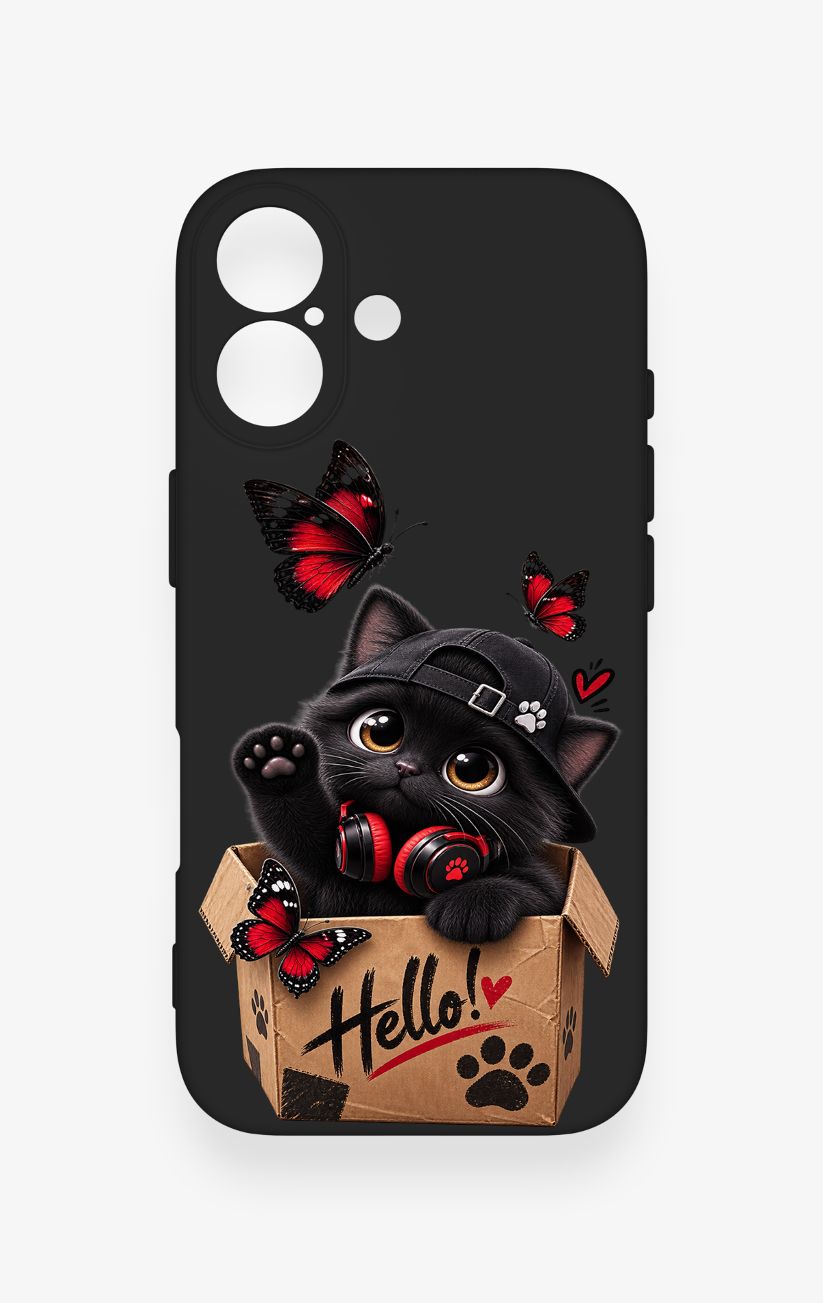 iPhone 17 Uyumlu Hello Cat Desenli Silikon Kılıf