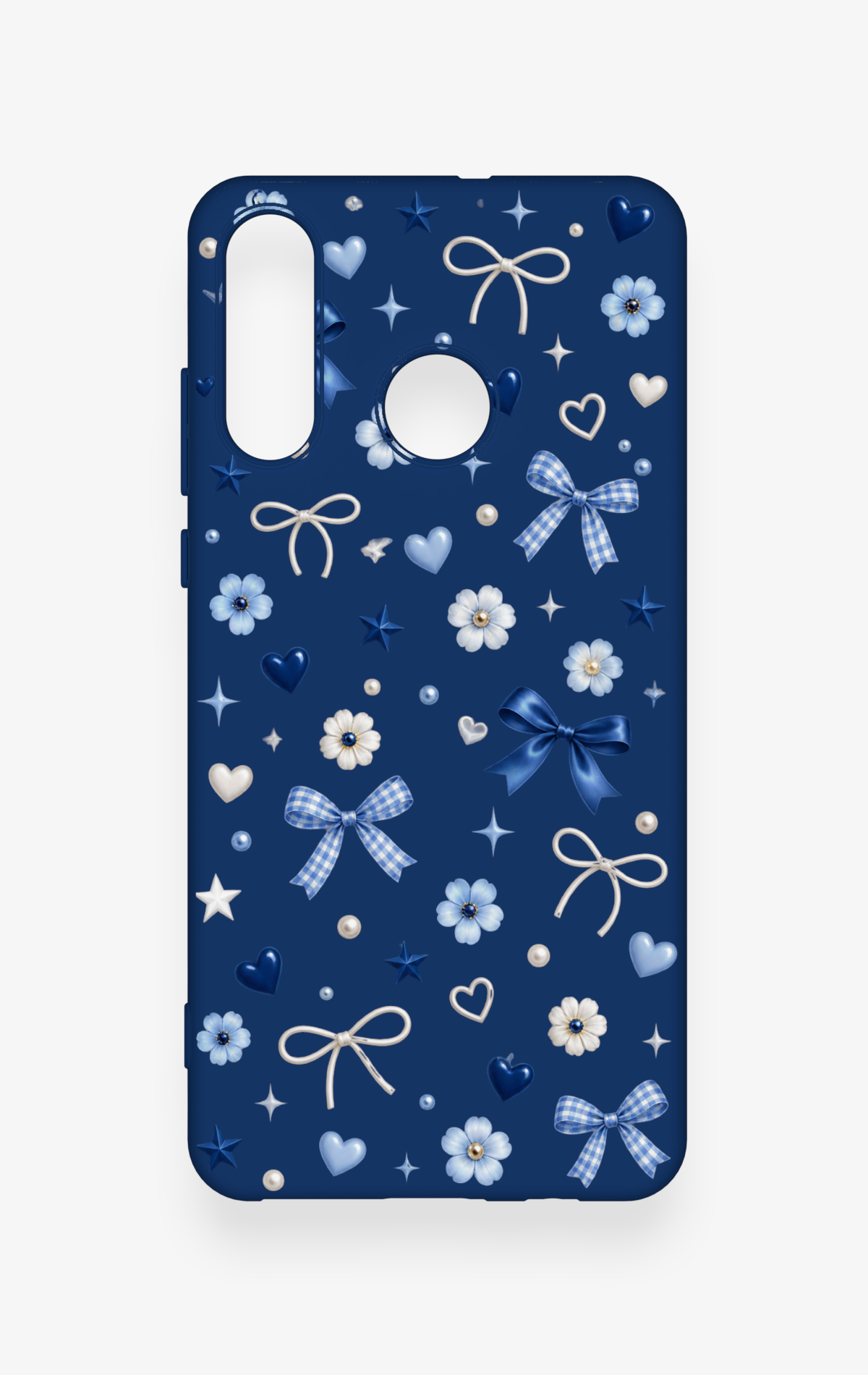Huawei P30 Lite Uyumlu Mavi Papatya Fiyonk Desenli Silikon Kılıf