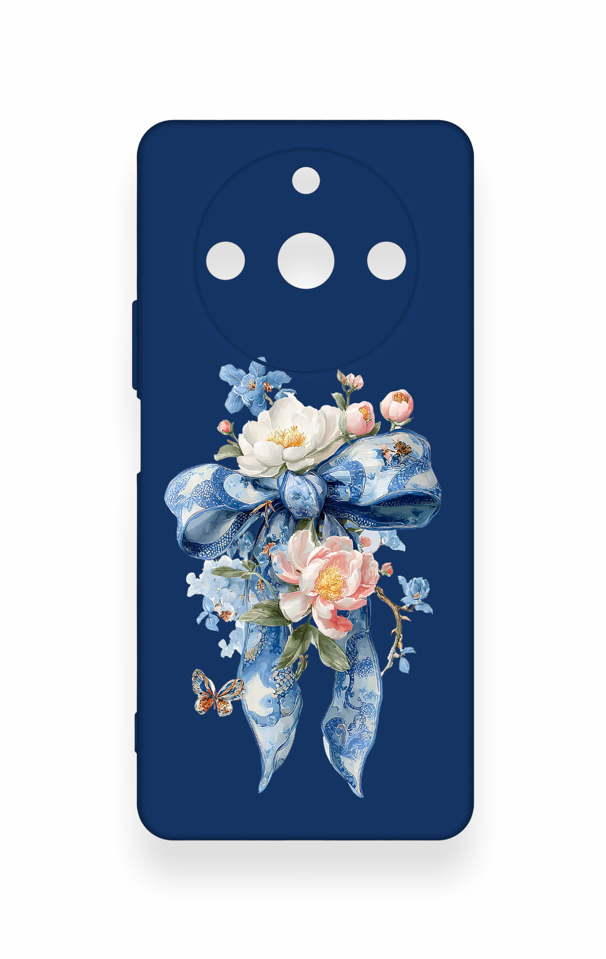 Realme 11 Pro Uyumlu Mavi Kurdeleli Çiçek Desenli Silikon Kılıf