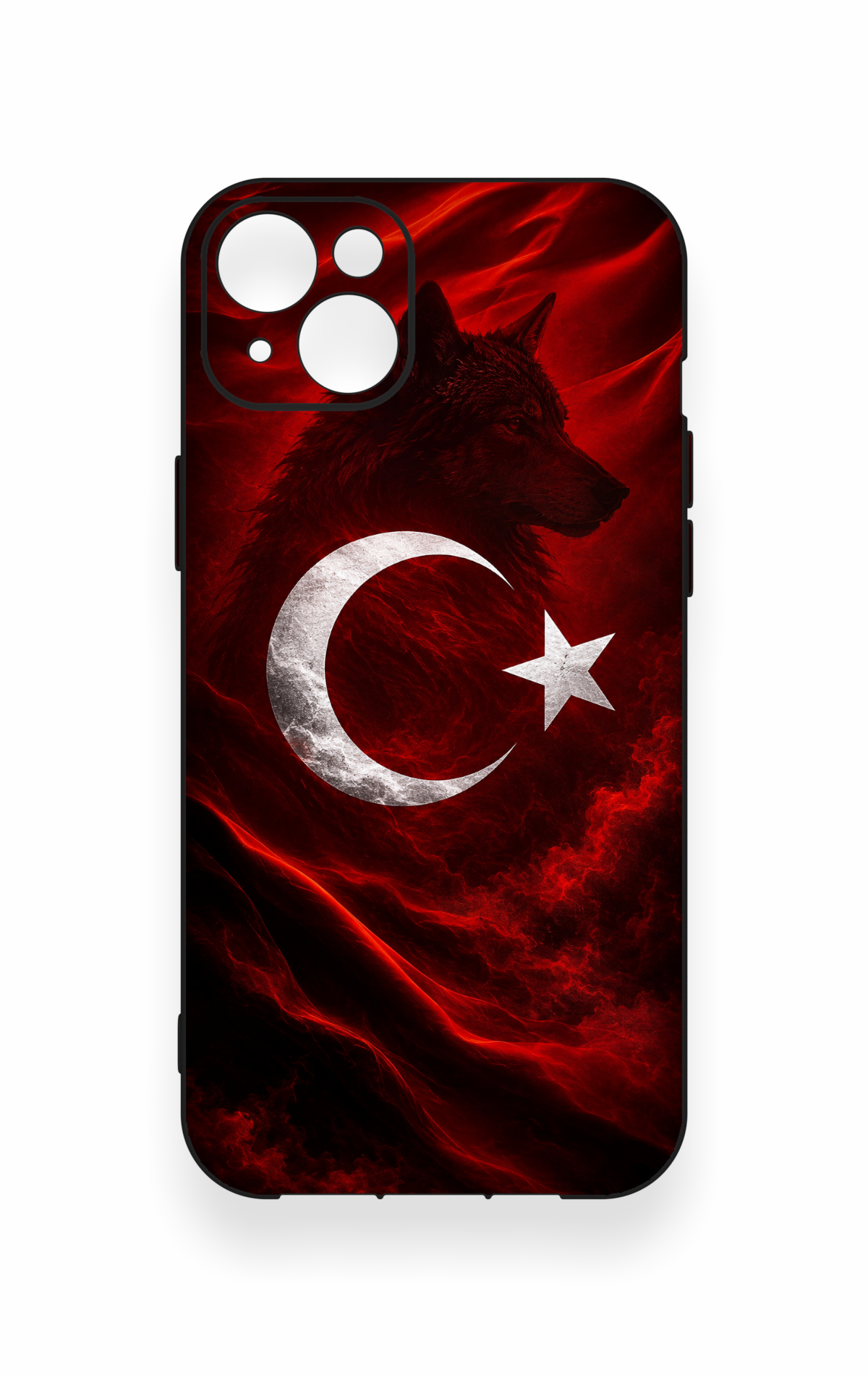 iPhone 14 Plus/15 Plus Uyumlu Kurt Türk Bayrağı Desenli Silikon Kılıf