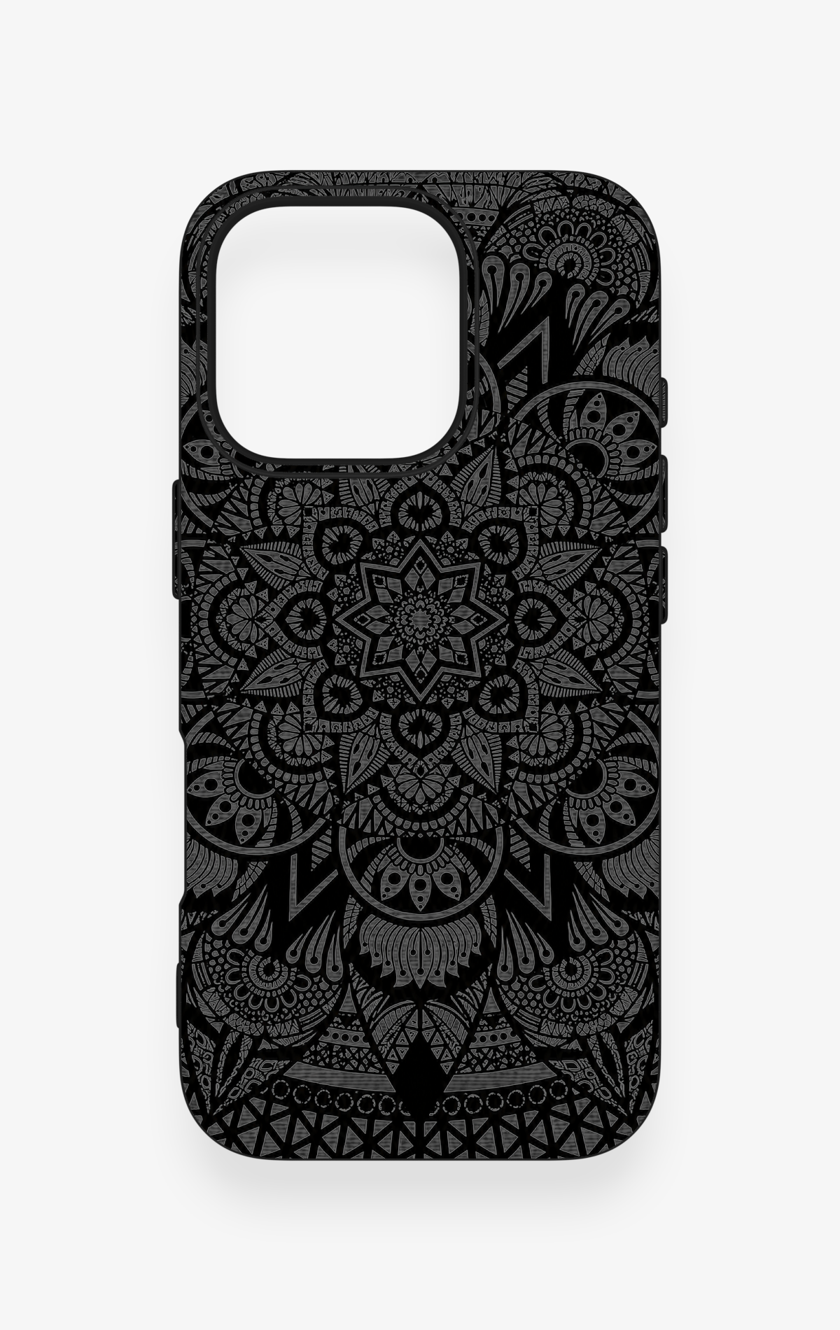 iPhone 16 Pro Uyumlu Siyah Beyaz Mandala Desenli Silikon Kılıf