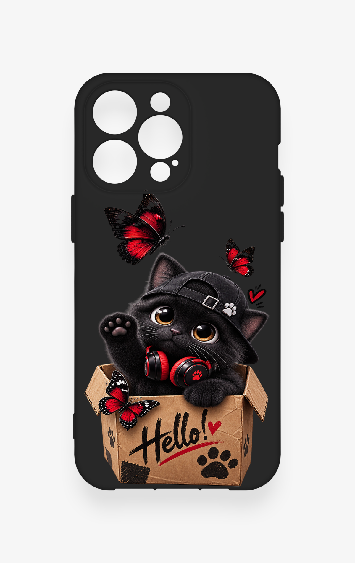 iPhone 13 Pro Max Uyumlu Hello Cat Desenli Silikon Kılıf