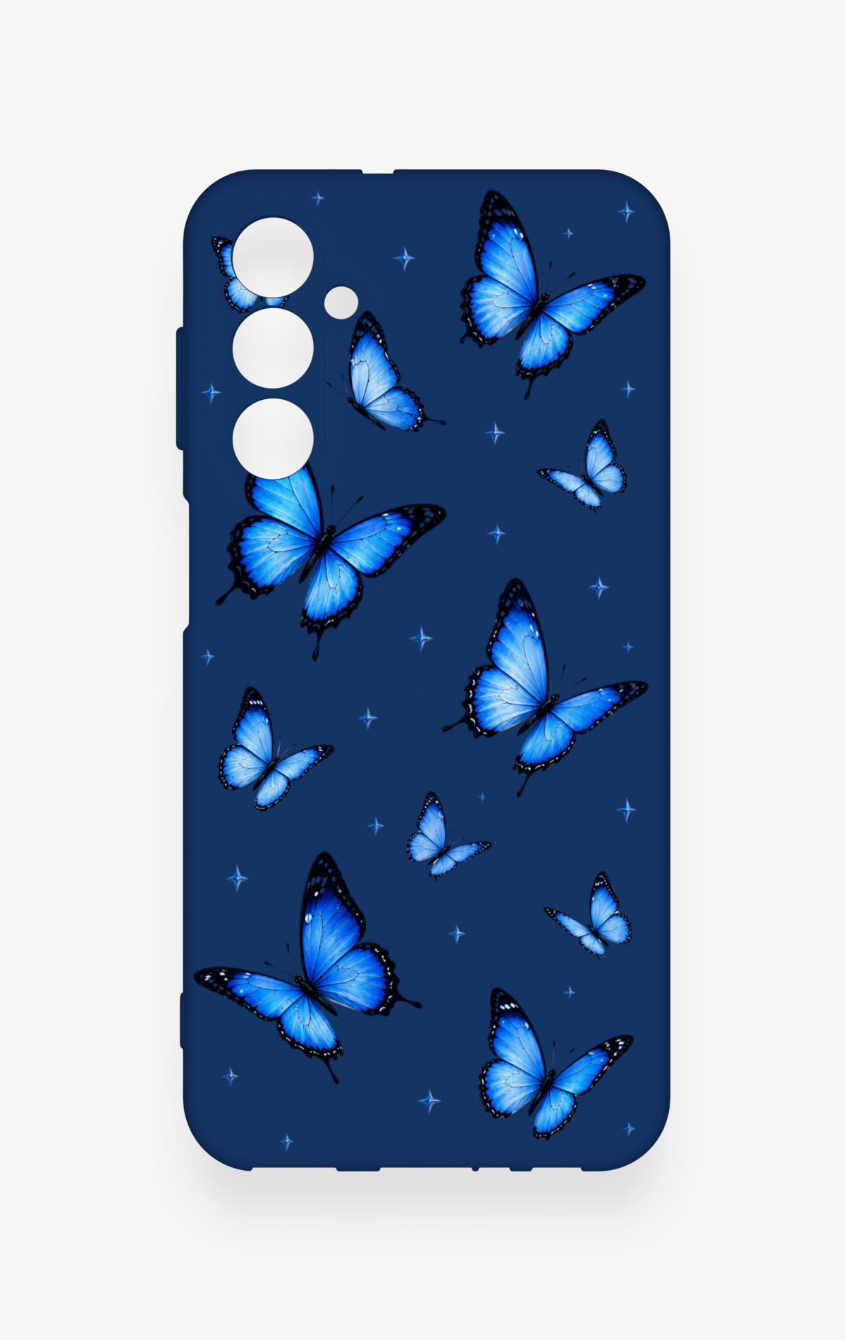 Samsung M34 Uyumlu Parlak Mavi Kelebek Desenli Silikon Kılıf