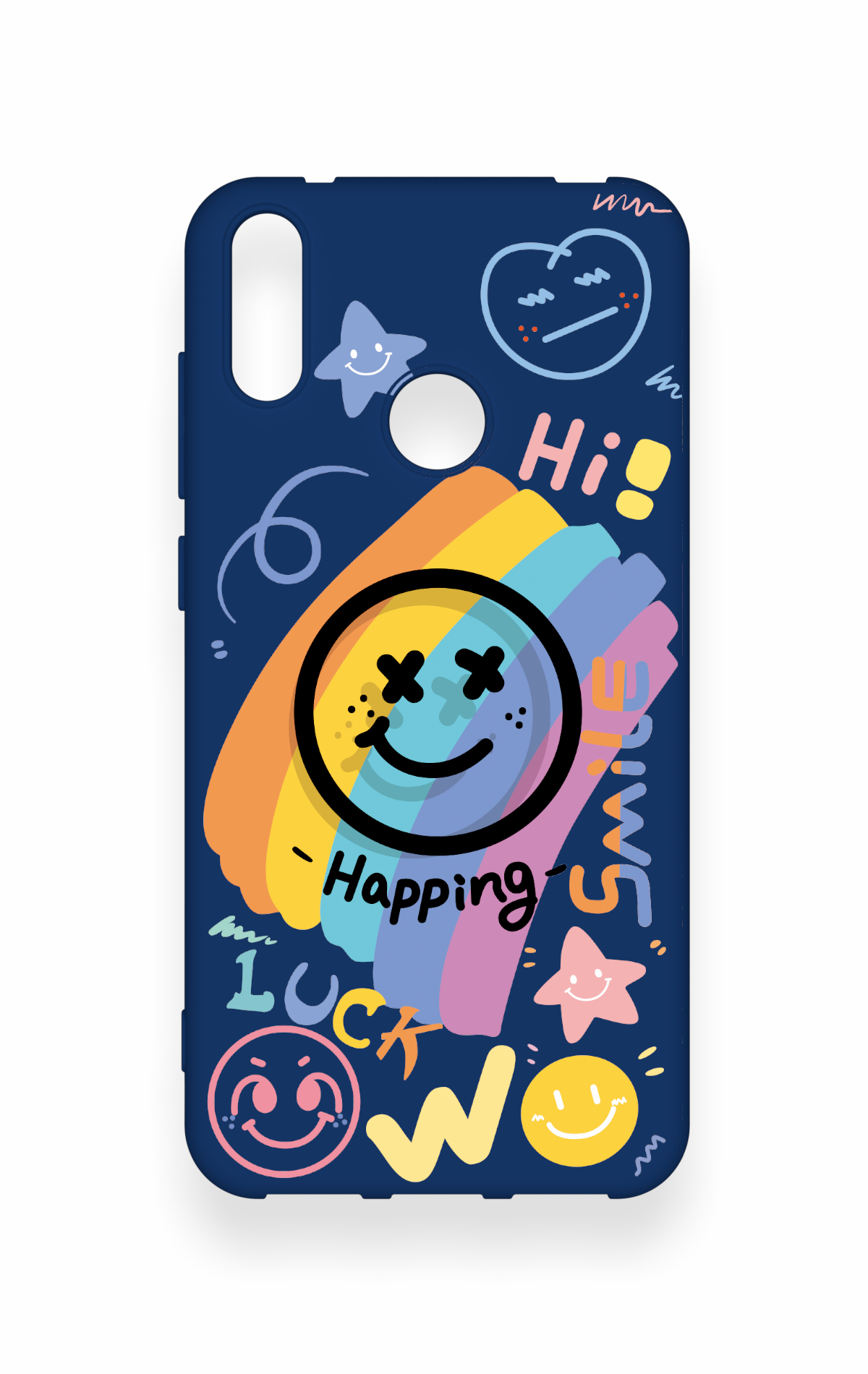 Huawei Y7 2019 Uyumlu Happing Smile Desenli Silikon Kılıf