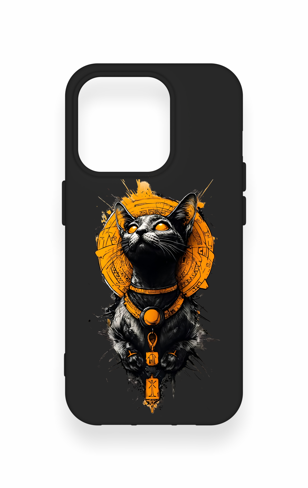 iPhone 15 Pro Uyumlu Mısırlı Kedi Tanrısı Desenli Silikon Kılıf