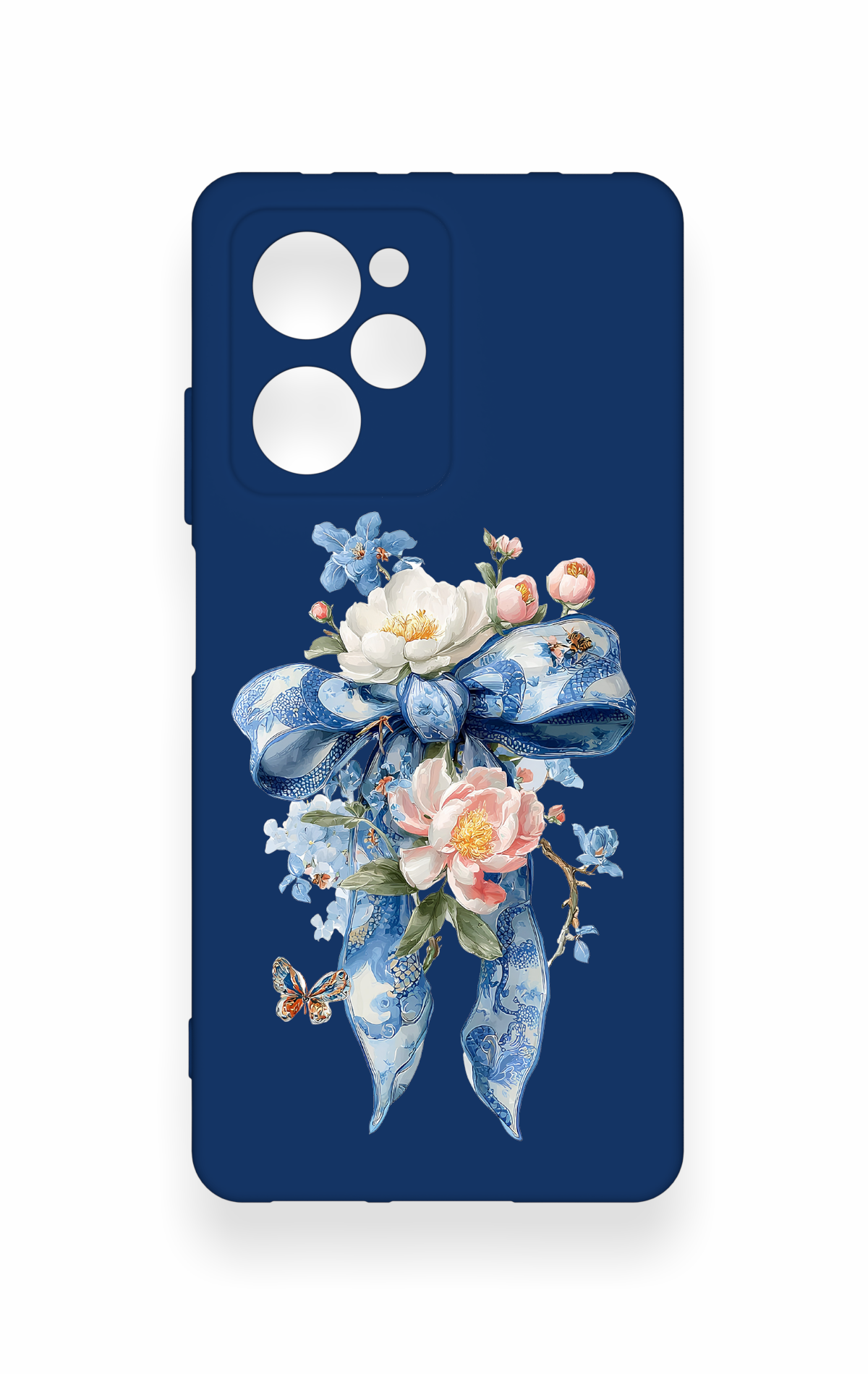 Poco X5 Pro Uyumlu Mavi Kurdeleli Çiçek Desenli Silikon Kılıf
