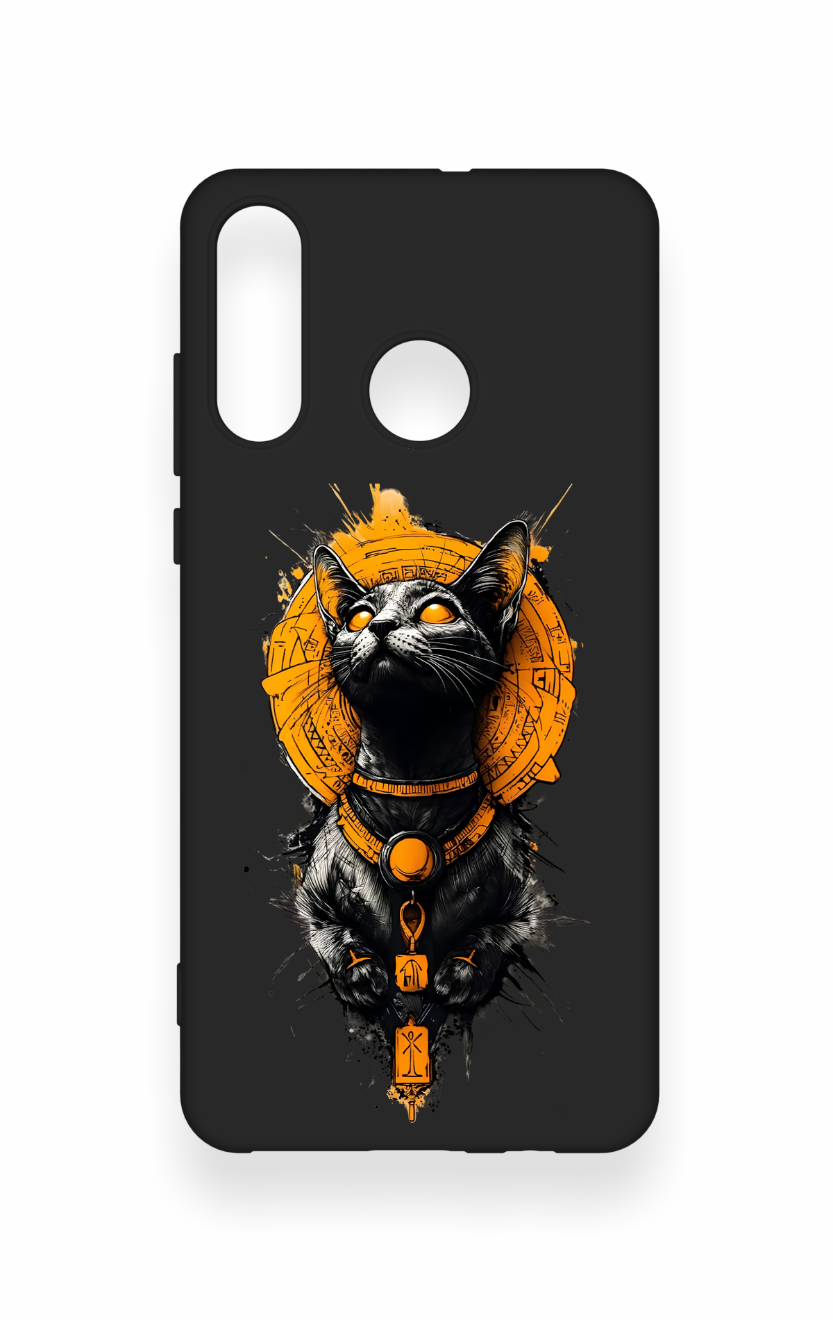 Huawei P30 Lite Uyumlu Mısırlı Kedi Tanrısı Desenli Silikon Kılıf