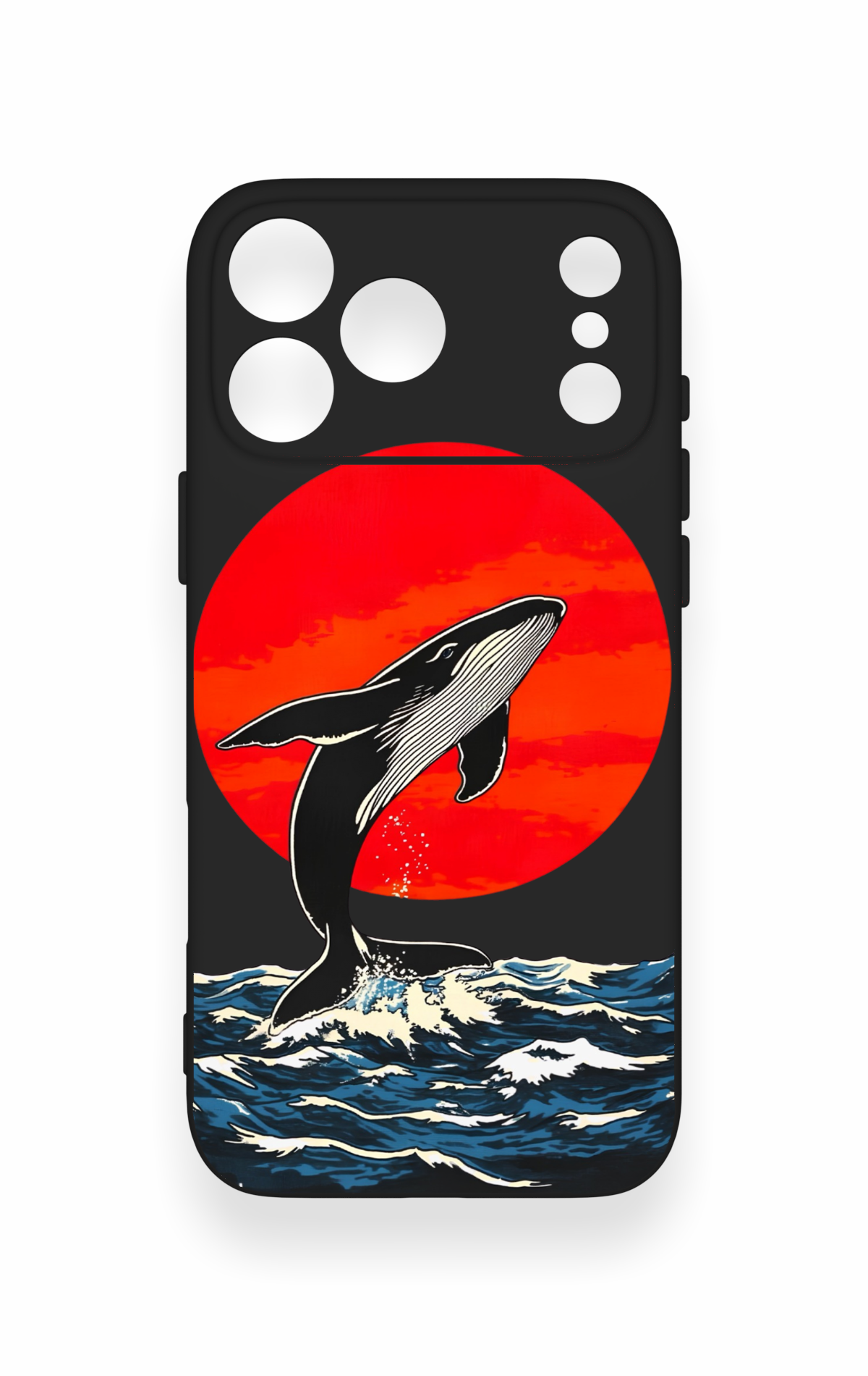 iPhone 17 Pro Max Uyumlu Kırmızı Güneş Balina Desenli Silikon Kılıf