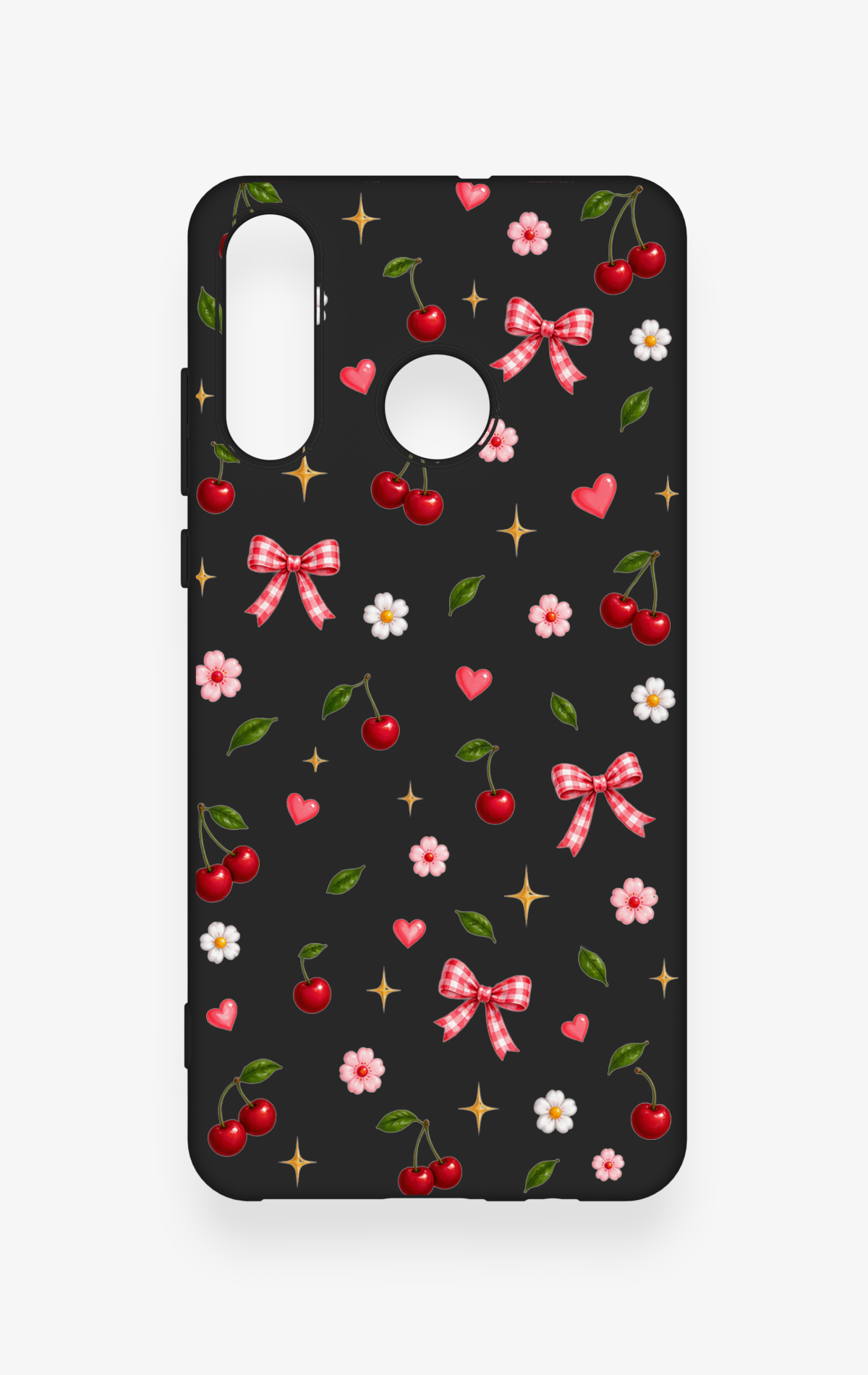 Huawei P30 Lite Uyumlu Papatya Kiraz Fiyonk Desenli Silikon Kılıf