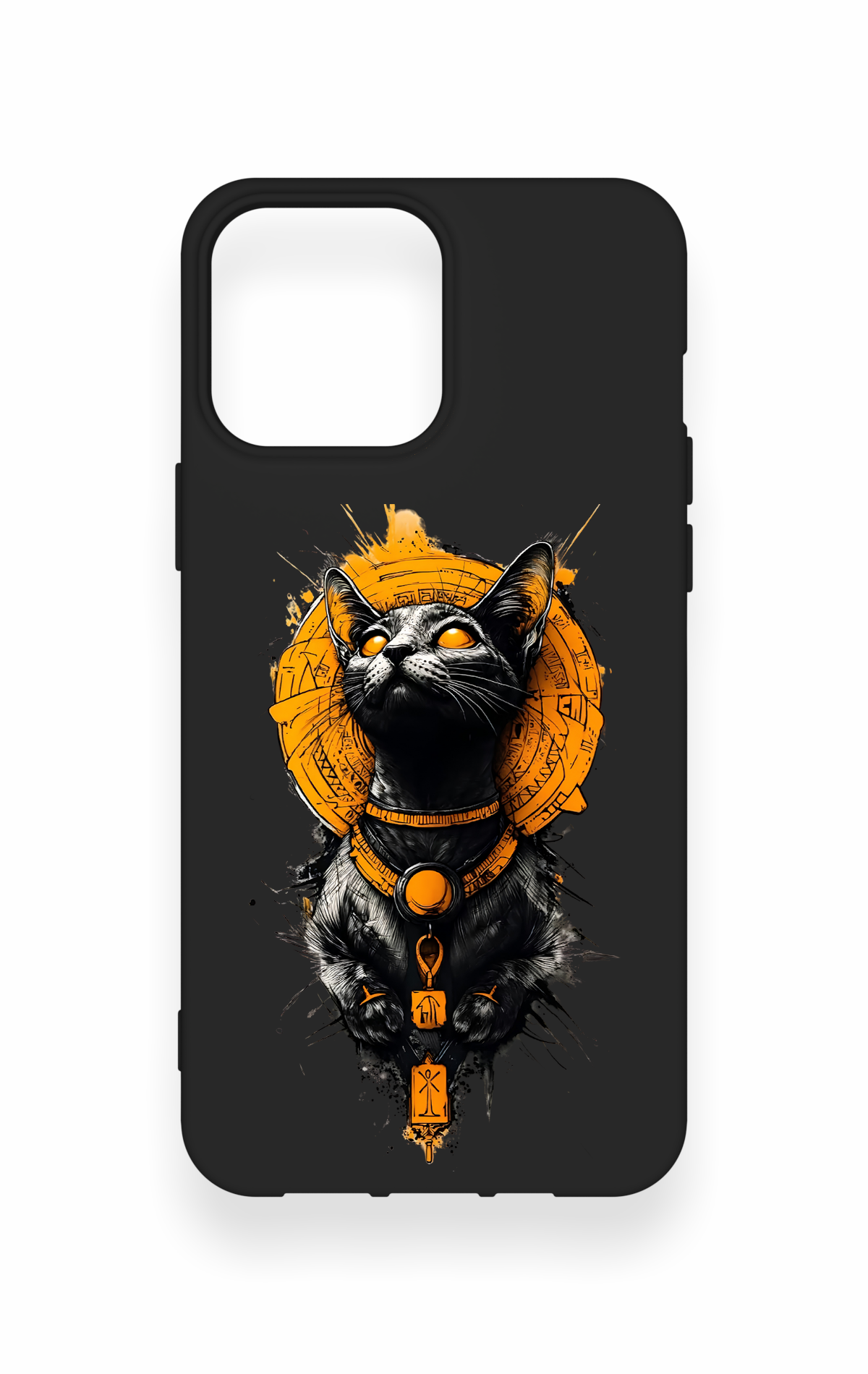 iPhone 13 Pro Max Uyumlu Mısırlı Kedi Tanrısı Desenli Silikon Kılıf
