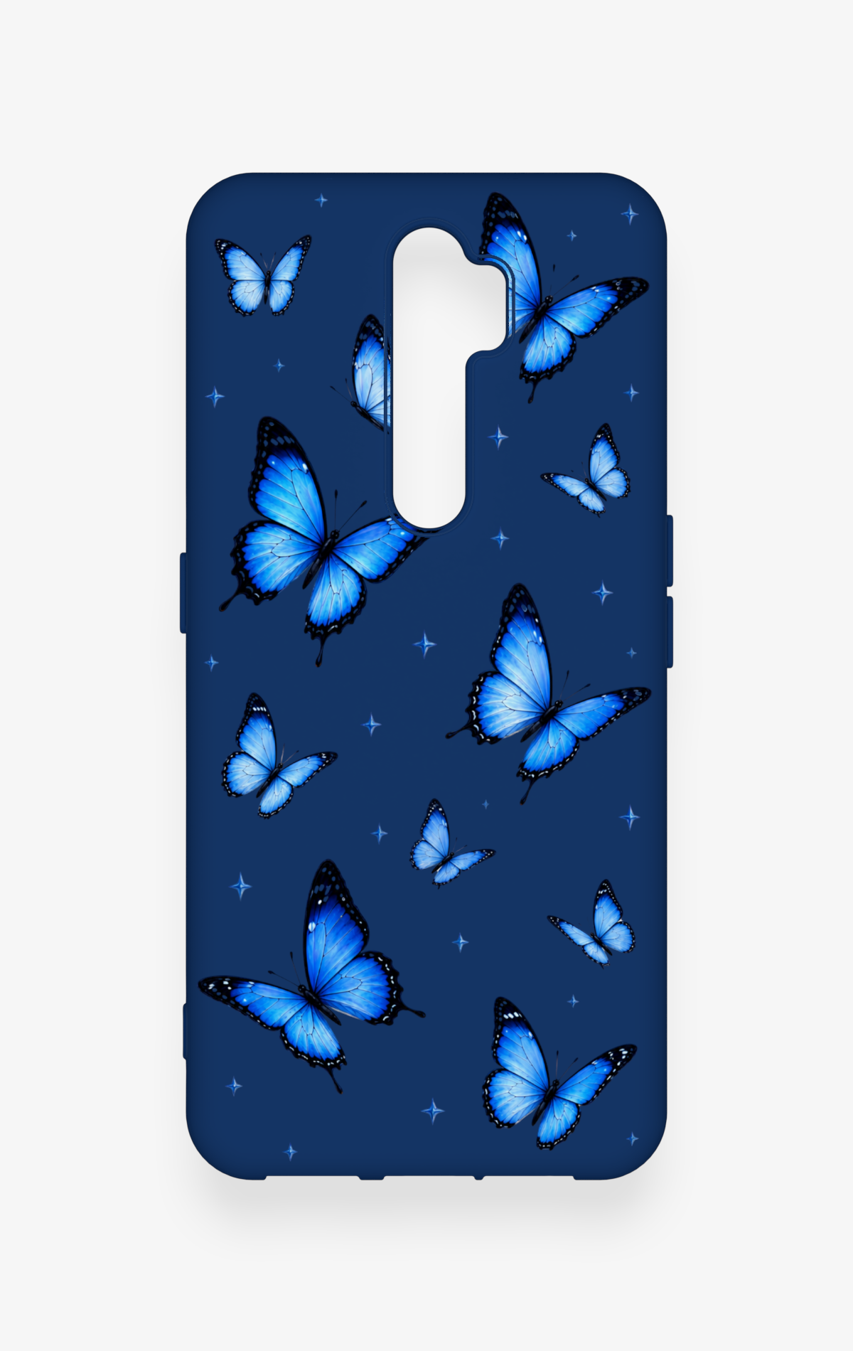 Oppo A5 2020 Uyumlu Parlak Mavi Kelebek Desenli Silikon Kılıf