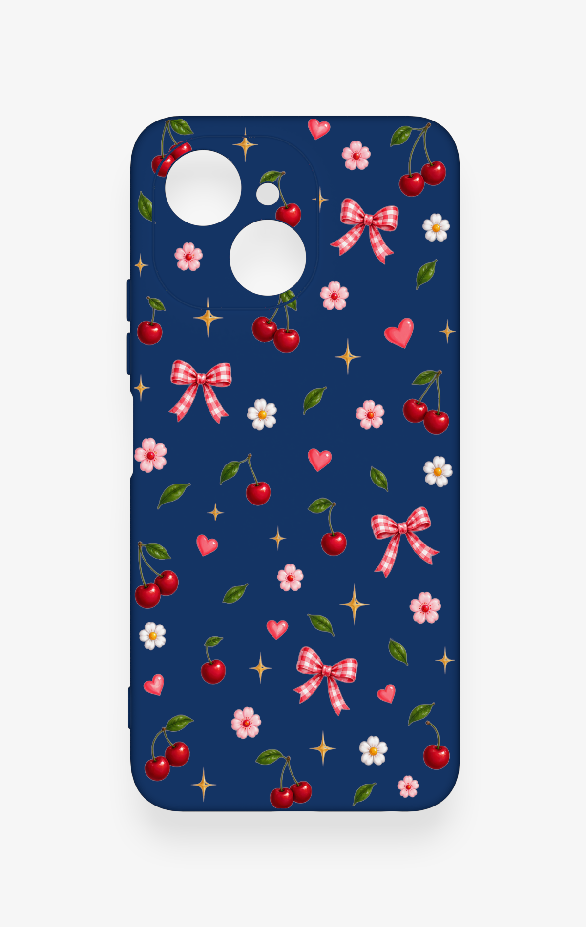 Tecno Spark 40C Uyumlu Çiçek Kiraz Fiyonk Desenli Silikon Kılıf