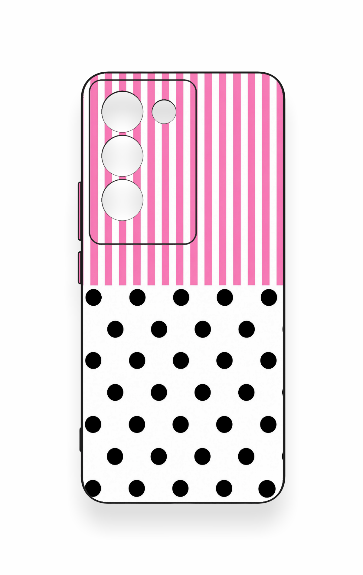 Vivo V30 Lite Uyumlu Pembe Çizgili Puantiye Desenli Silikon Kılıf