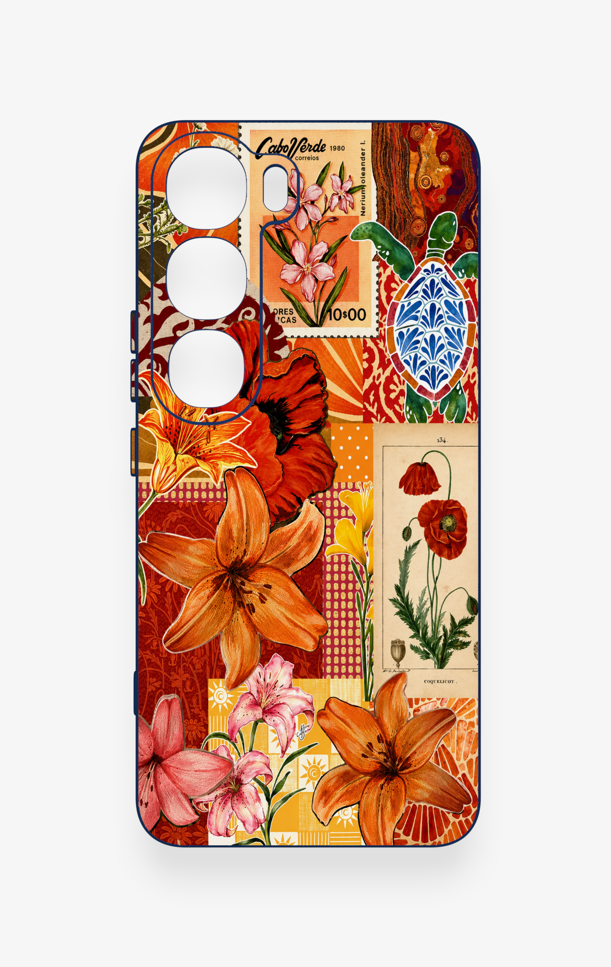 Vivo V40 Lite 5G Uyumlu Turuncu Zambak Desenli Silikon Kılıf