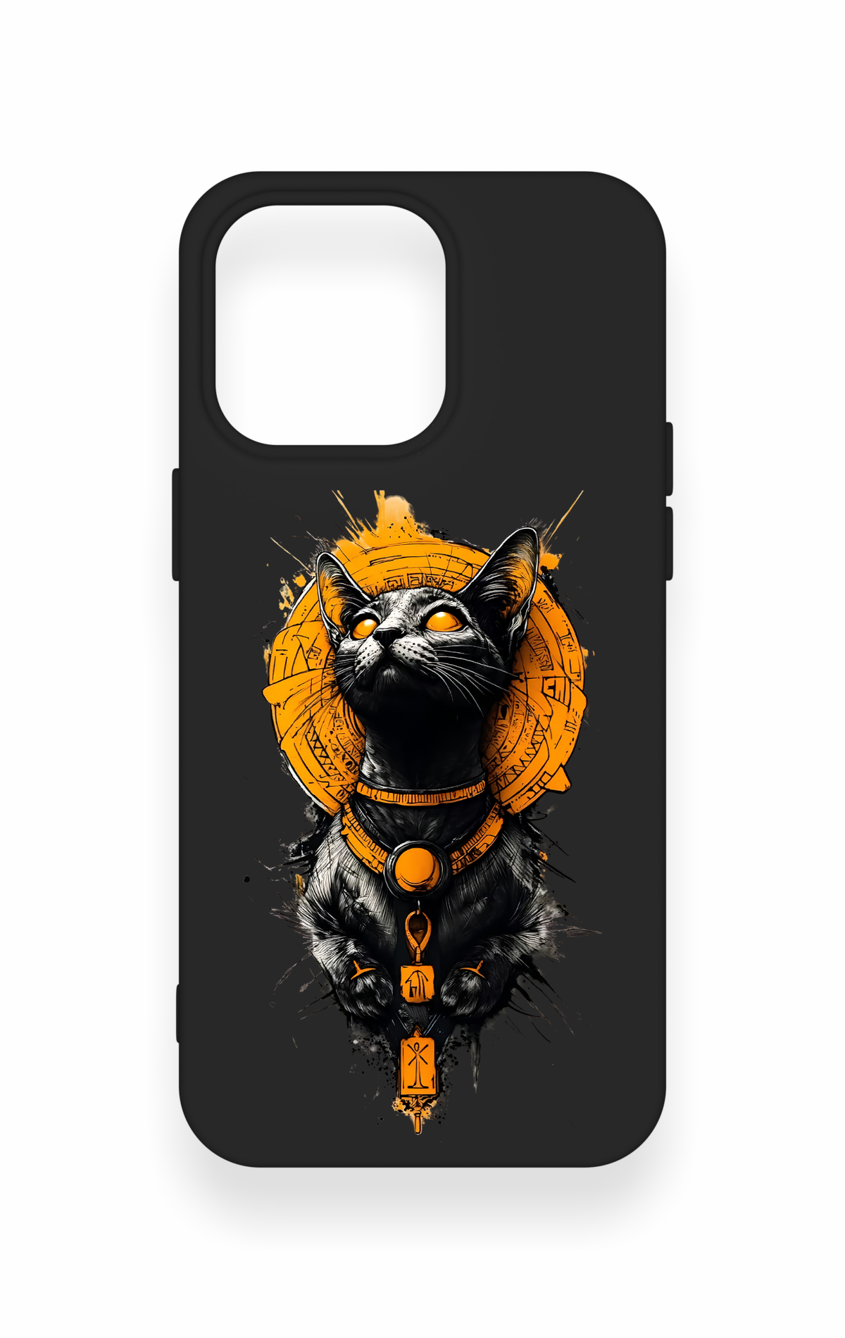 iPhone 15 Pro Max Uyumlu Mısırlı Kedi Tanrısı Desenli Silikon Kılıf