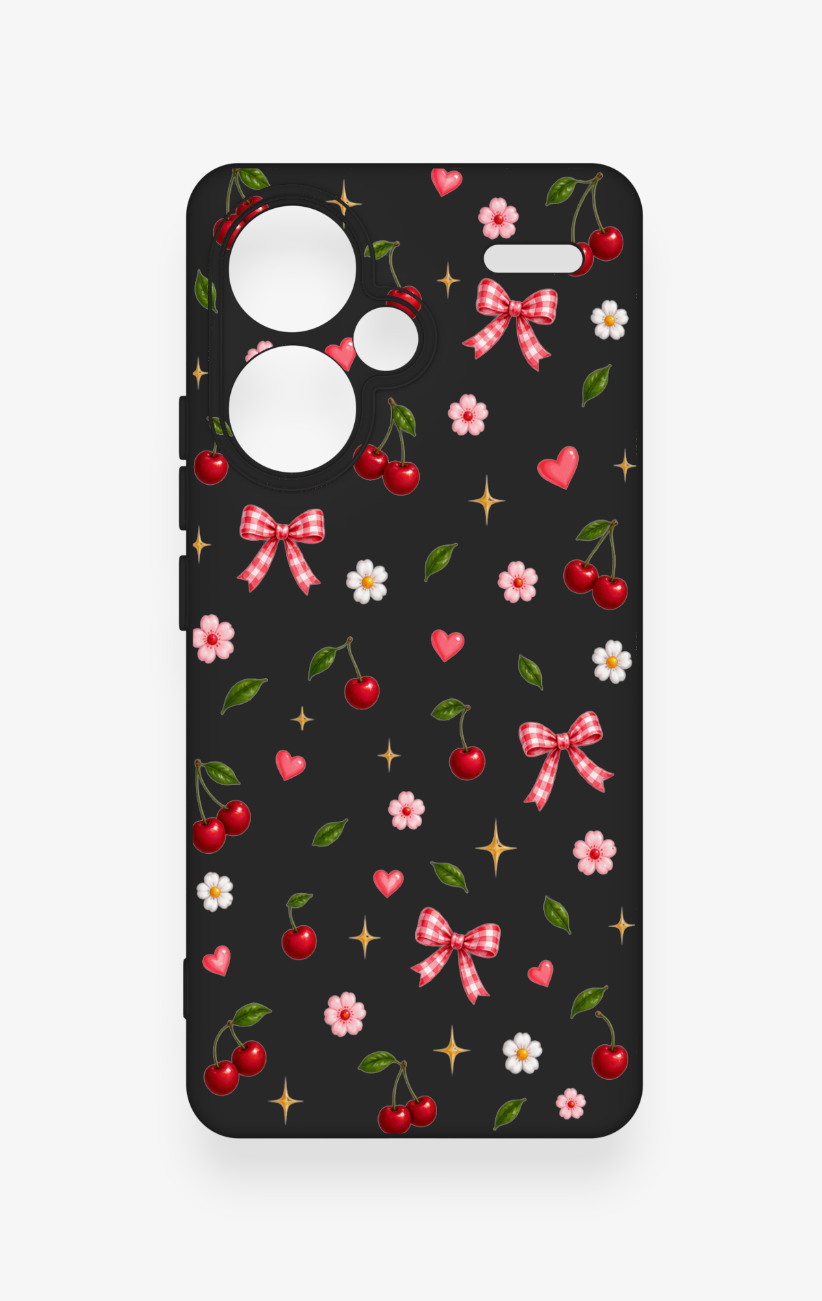Redmi Note 13 Pro Plus Uyumlu Papatya Kiraz Fiyonk Desenli Silikon Kılıf