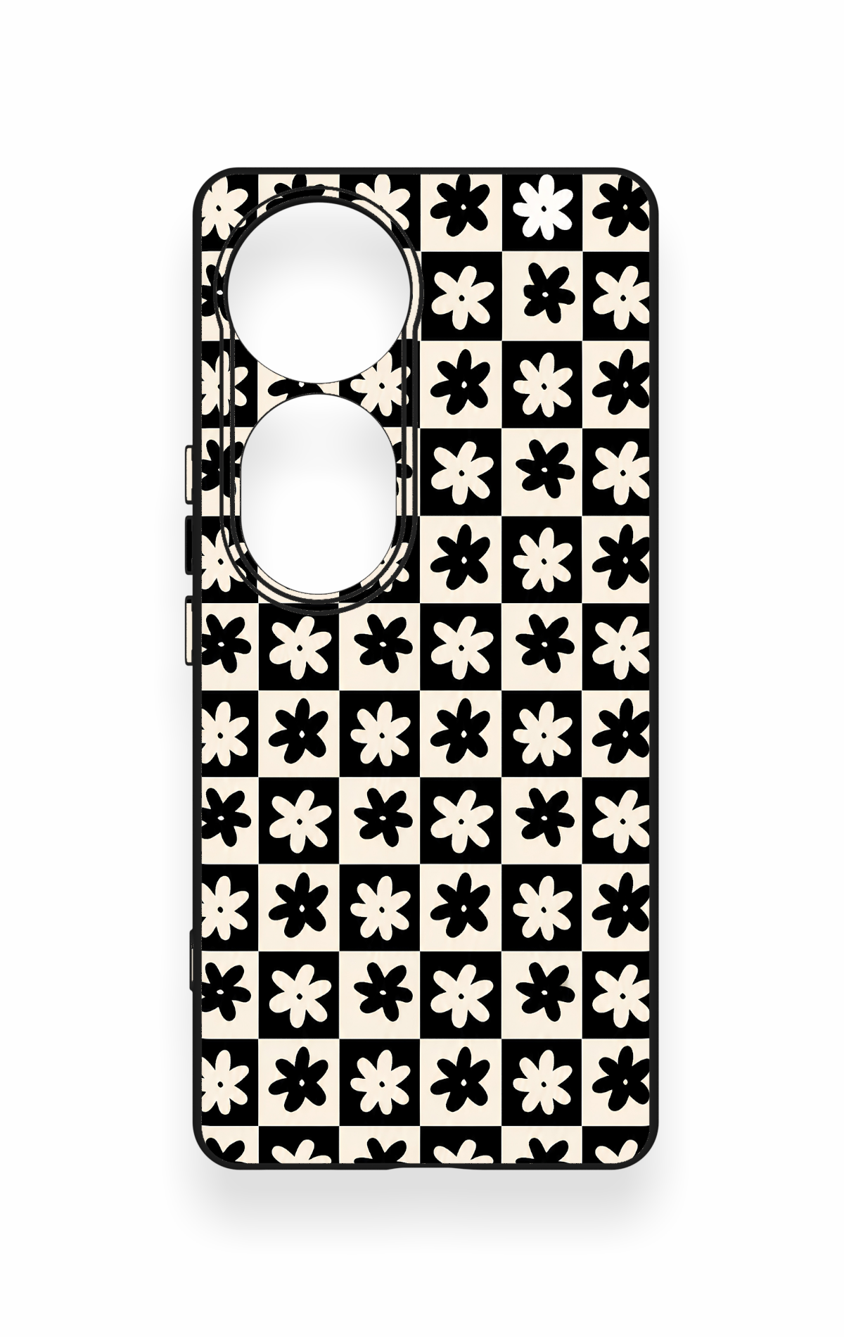 Vivo V40 Uyumlu Çiçek Motifli Dama Desenli Silikon Kılıf