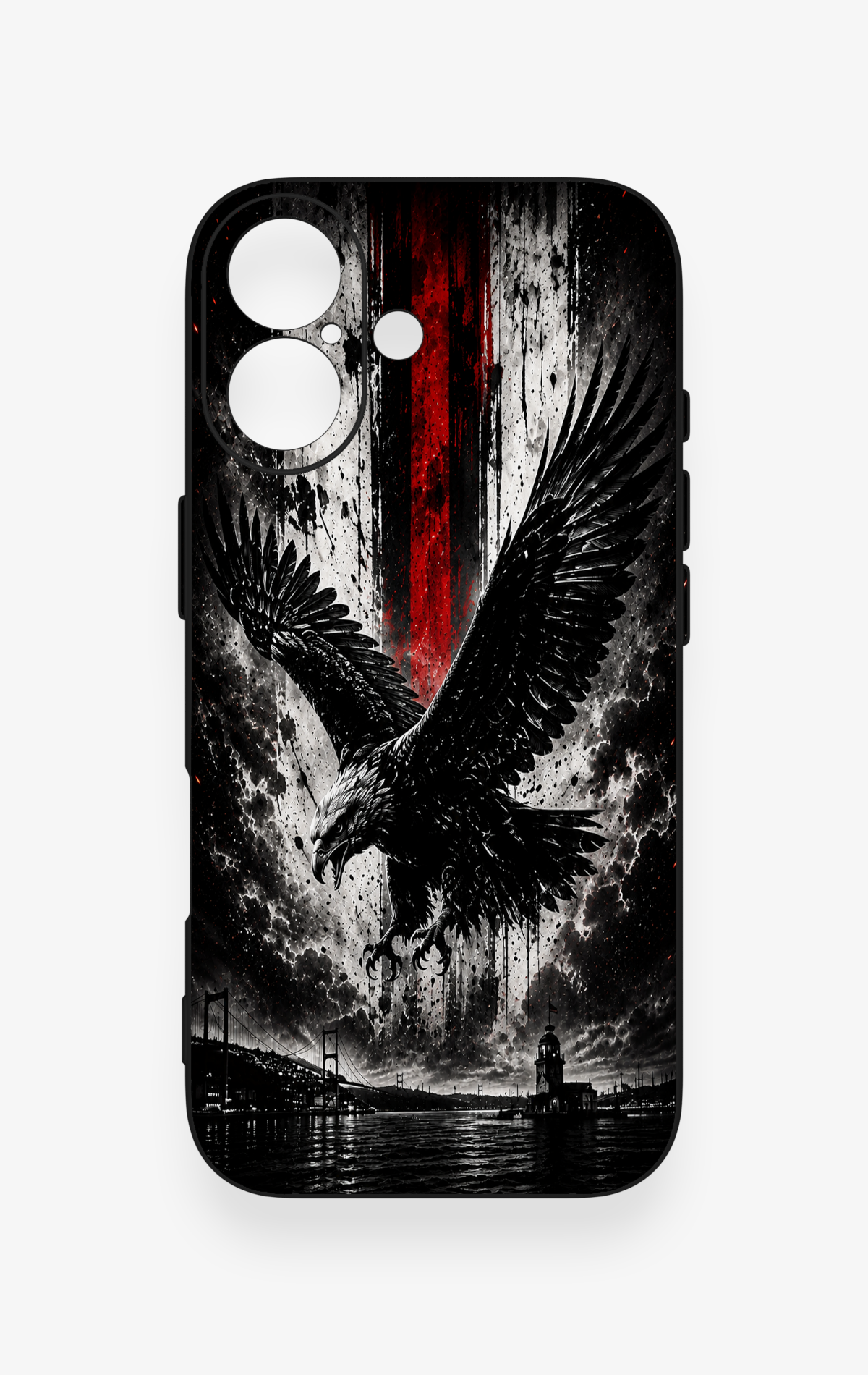 iPhone 17 Uyumlu Kara Kartal Desenli Silikon Kılıf