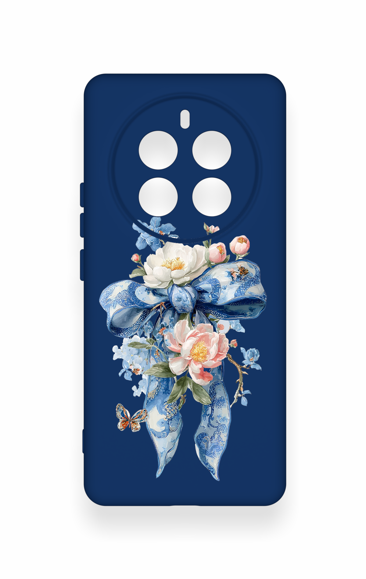 Realme 12 Pro Uyumlu Mavi Kurdeleli Çiçek Desenli Silikon Kılıf