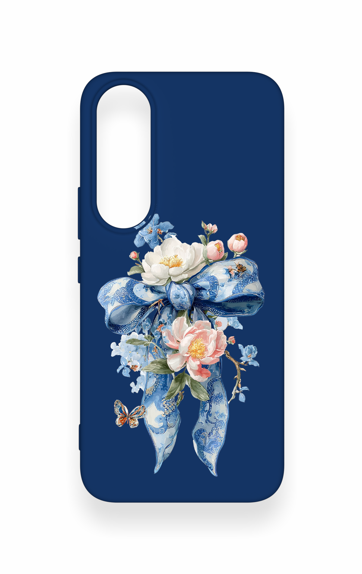 Vivo V70 FE 5G Uyumlu Mavi Kurdeleli Çiçek Desenli Silikon Kılıf