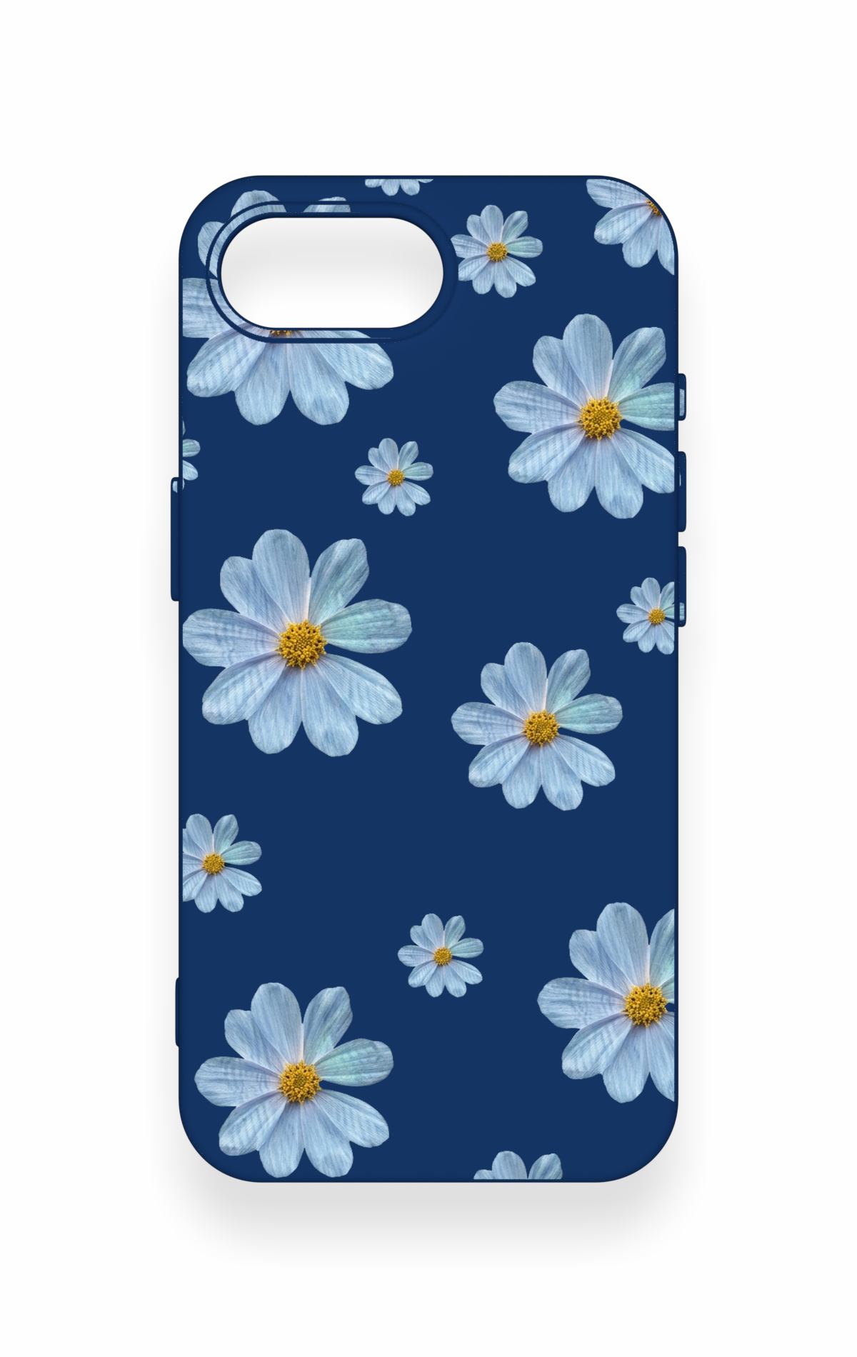 iPhone 16E Uyumlu Mavi Papatya Desenli Silikon Kılıf