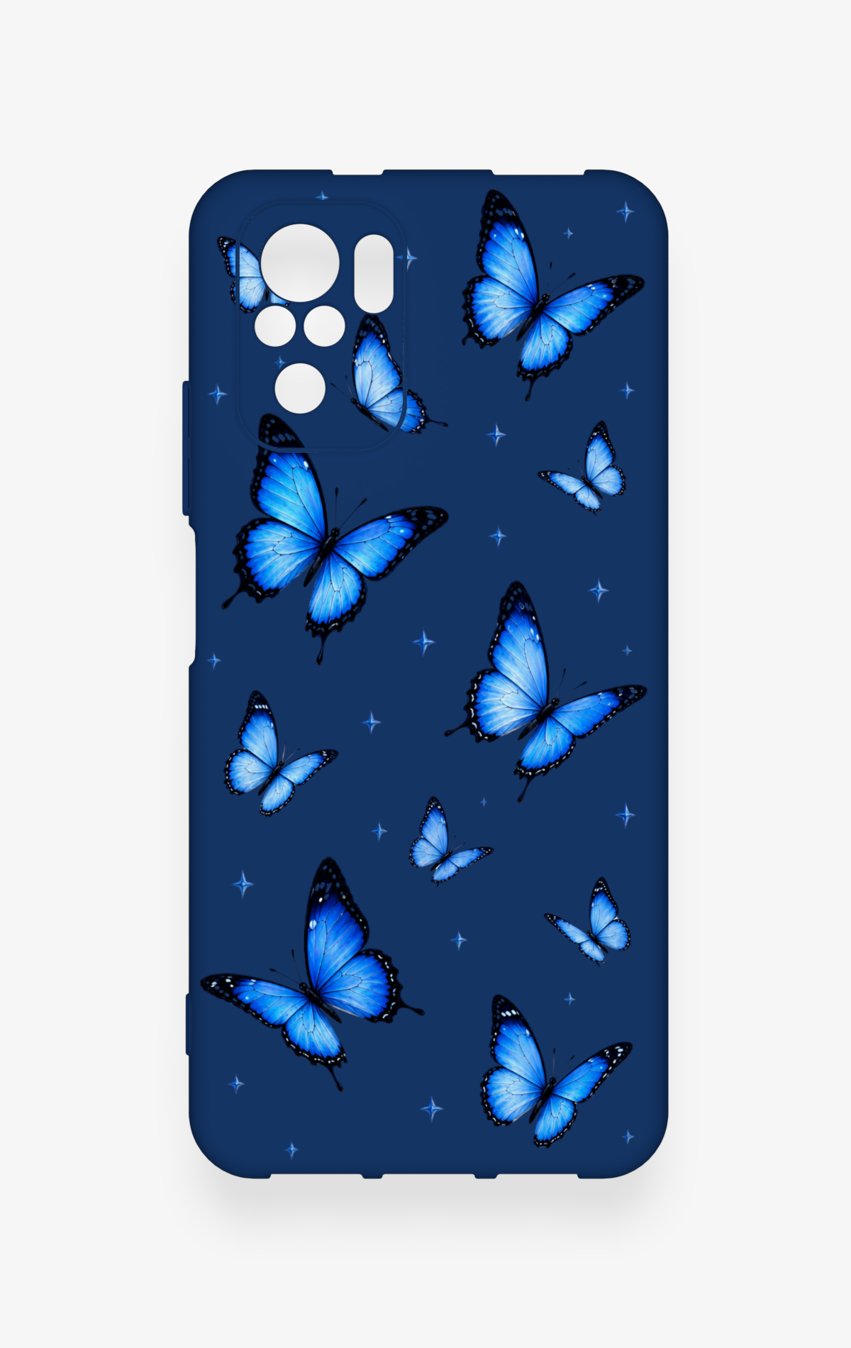 Redmi Note 10-10S Uyumlu Parlak Mavi Kelebek Desenli Silikon Kılıf