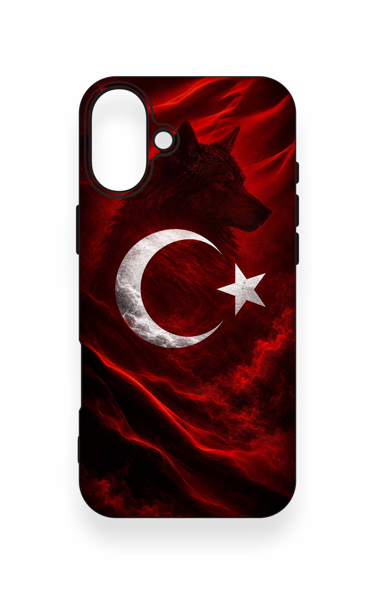iPhone 16 Plus Uyumlu Kurt Türk Bayrağı Desenli Silikon Kılıf