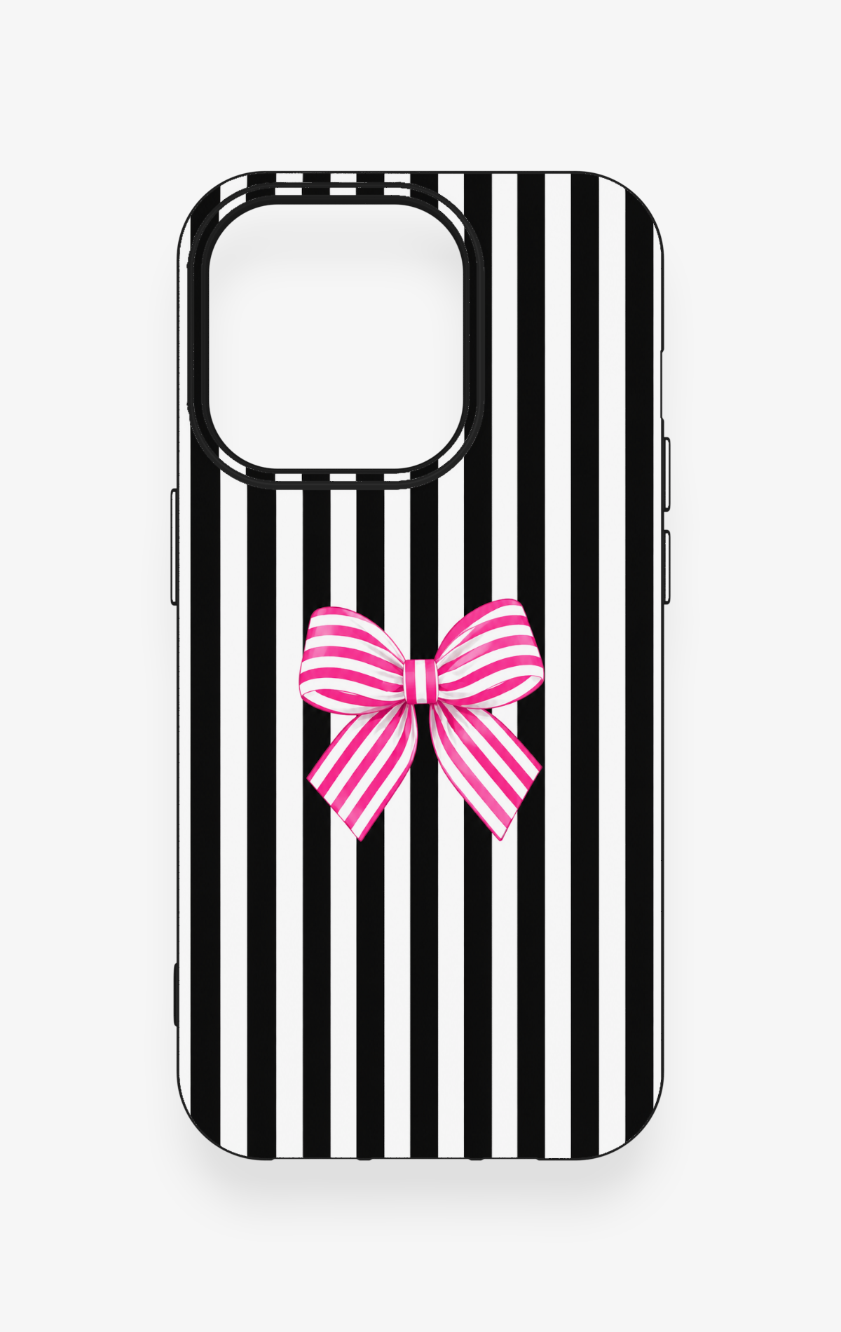 iPhone 14 Pro Uyumlu Pembe Beyaz Kurdele Desenli Silikon Kılıf