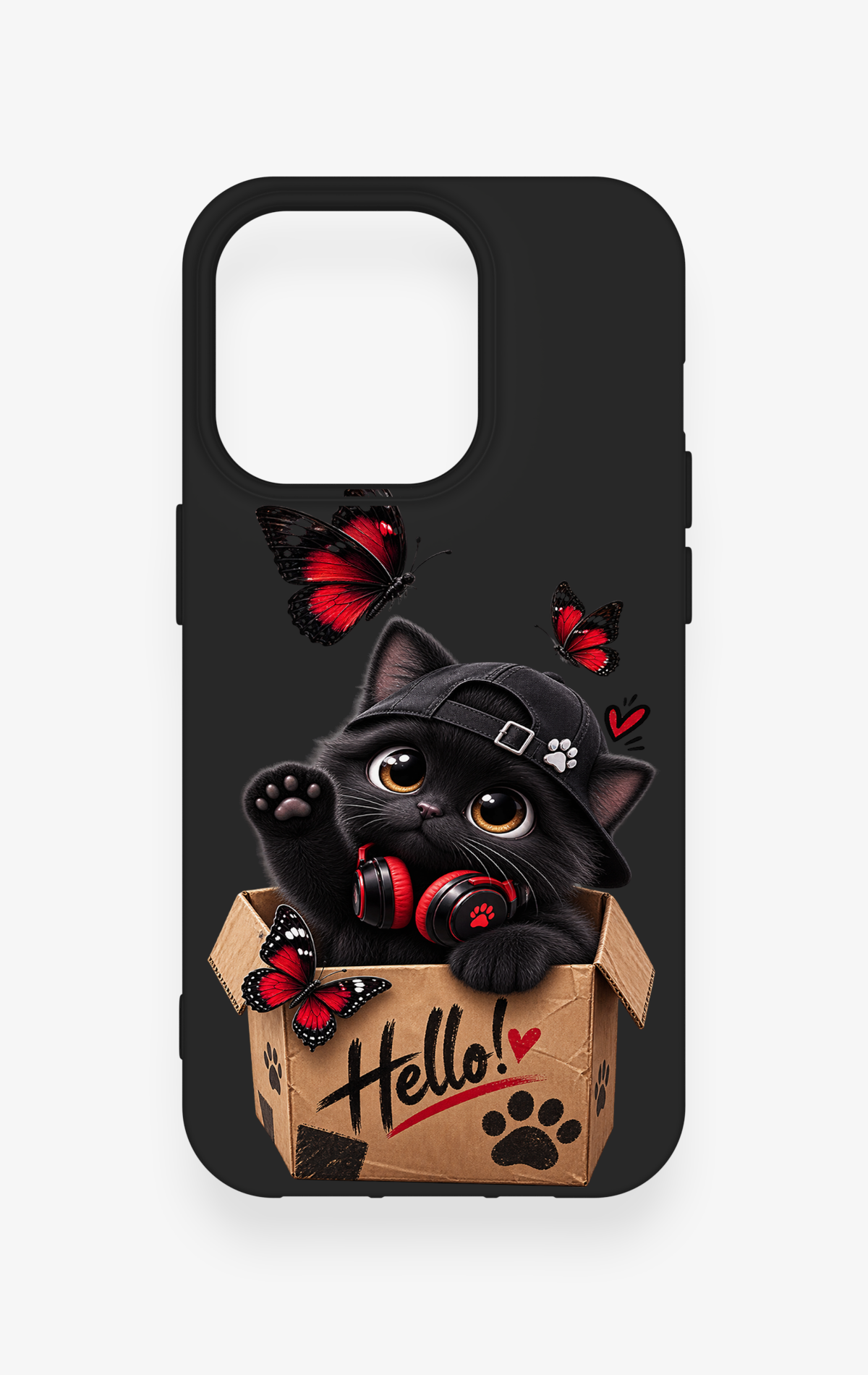 iPhone 14 Pro Uyumlu Hello Cat Desenli Silikon Kılıf