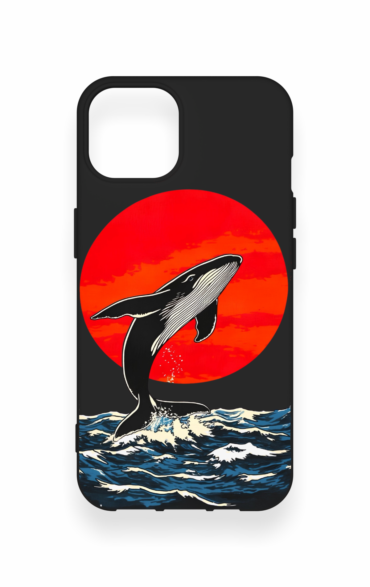 iPhone 14 Uyumlu Kırmızı Güneş Balina Desenli Silikon Kılıf
