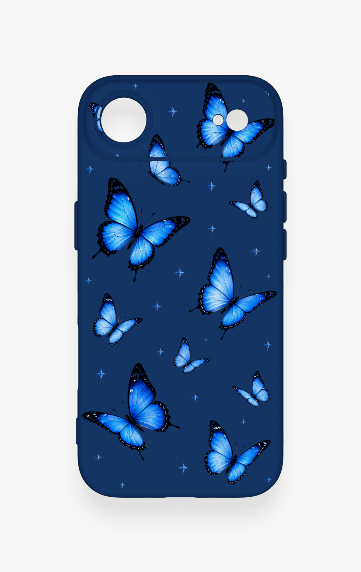 iPhone 17 Air Uyumlu Parlak Mavi Kelebek Desenli Silikon Kılıf