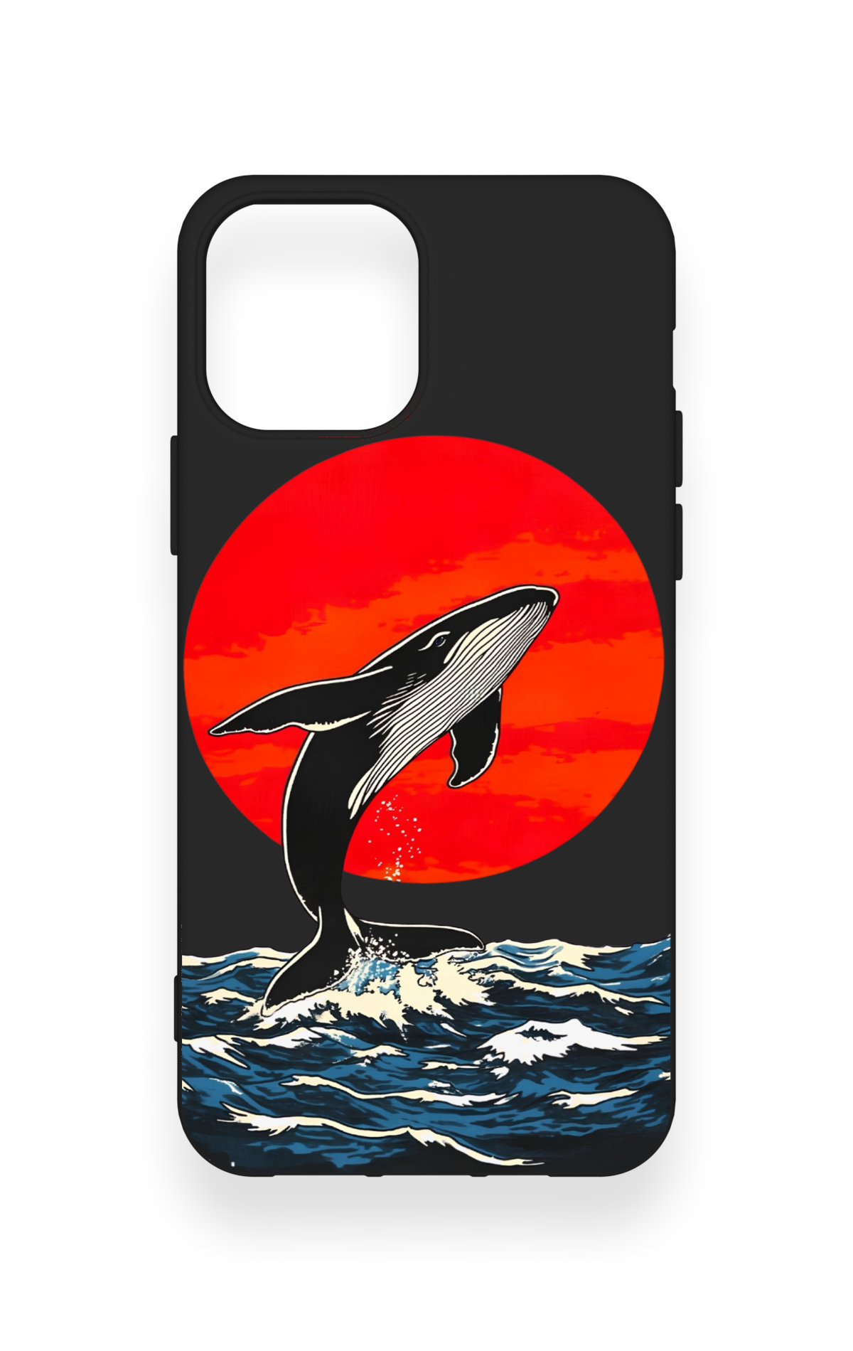 iPhone 12-12PRO Uyumlu Kırmızı Güneş Balina Desenli Silikon Kılıf