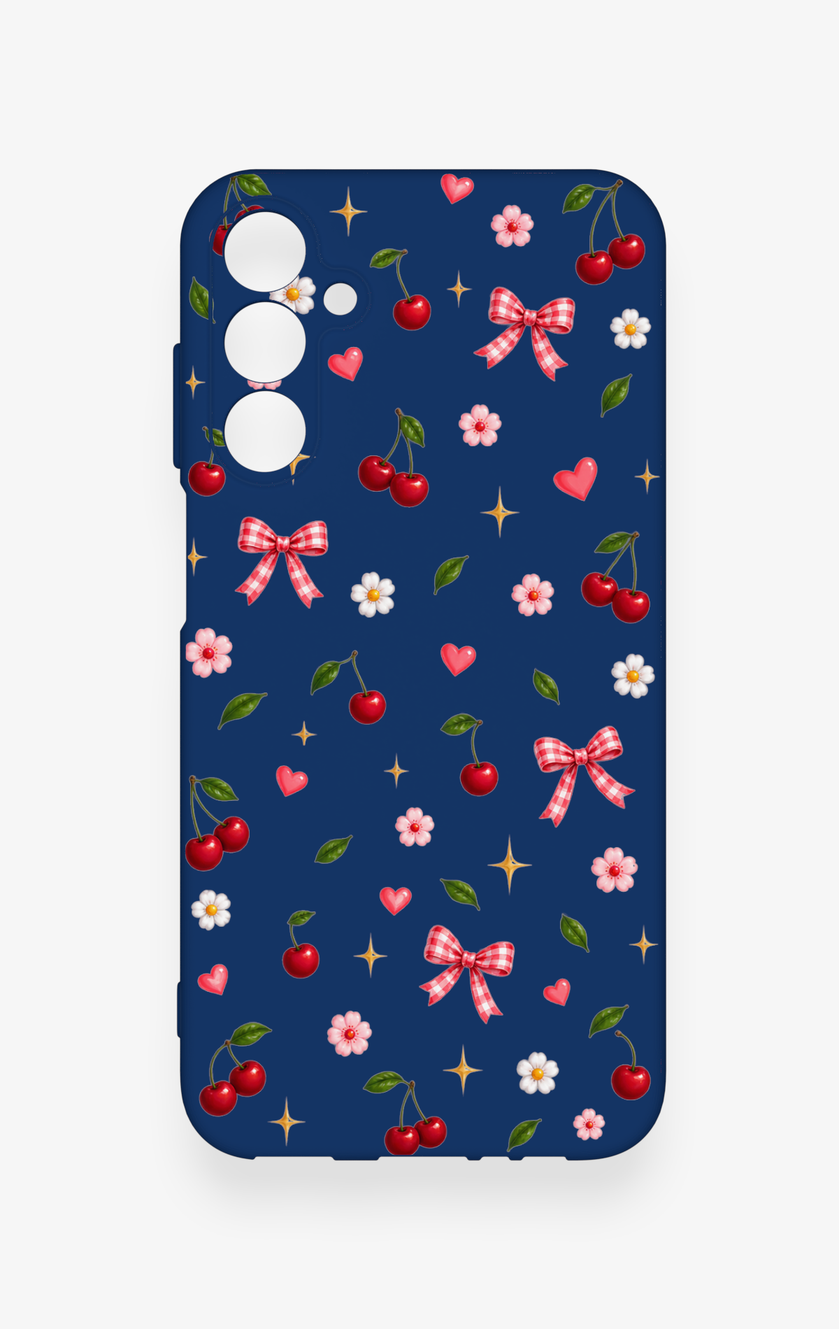 Samsung A15 Uyumlu Çiçek Kiraz Fiyonk Desenli Silikon Kılıf