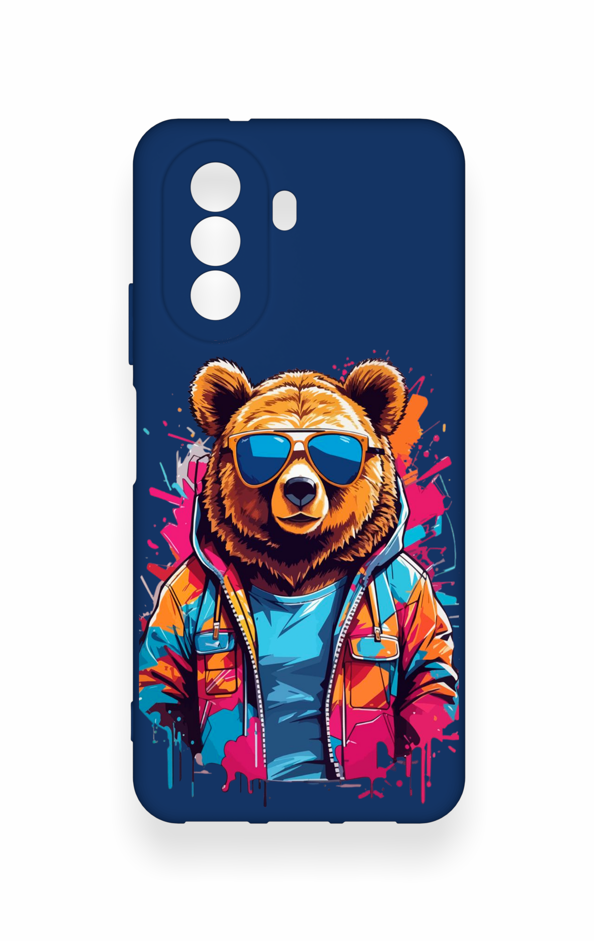 Huawei Nova Y70 Uyumlu Gözlüklü Ayı Desenli Silikon Kılıf