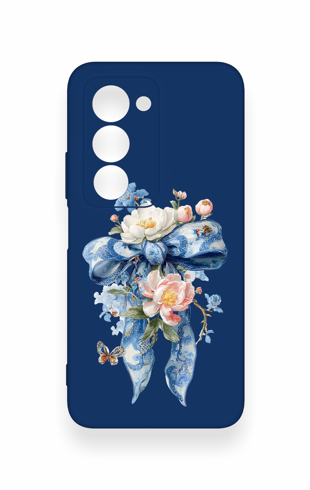 Redmi 15 5G Uyumlu Mavi Kurdeleli Çiçek Desenli Silikon Kılıf