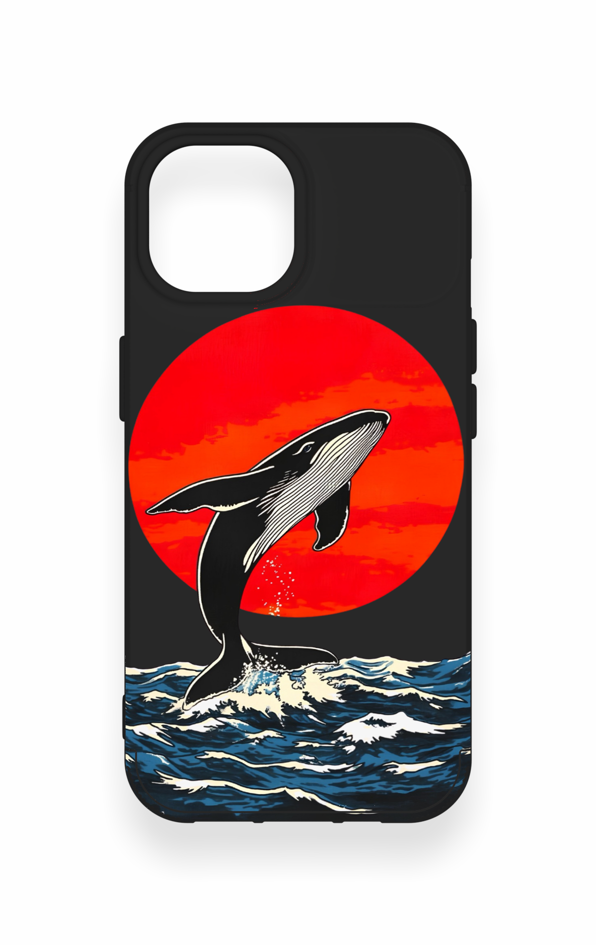iPhone 15 Uyumlu Kırmızı Güneş Balina Desenli Silikon Kılıf