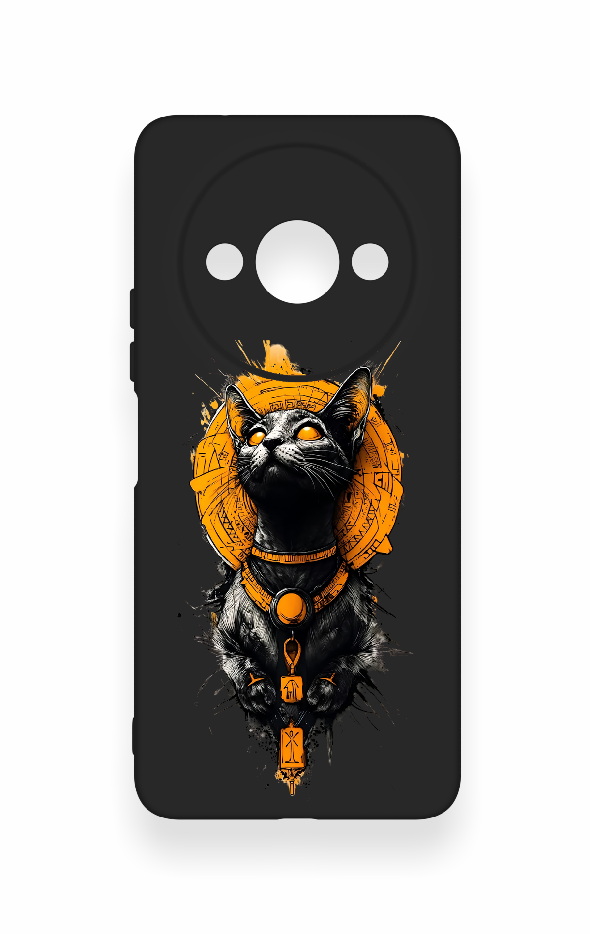 Redmi A3 Uyumlu Mısırlı Kedi Tanrısı Desenli Silikon Kılıf